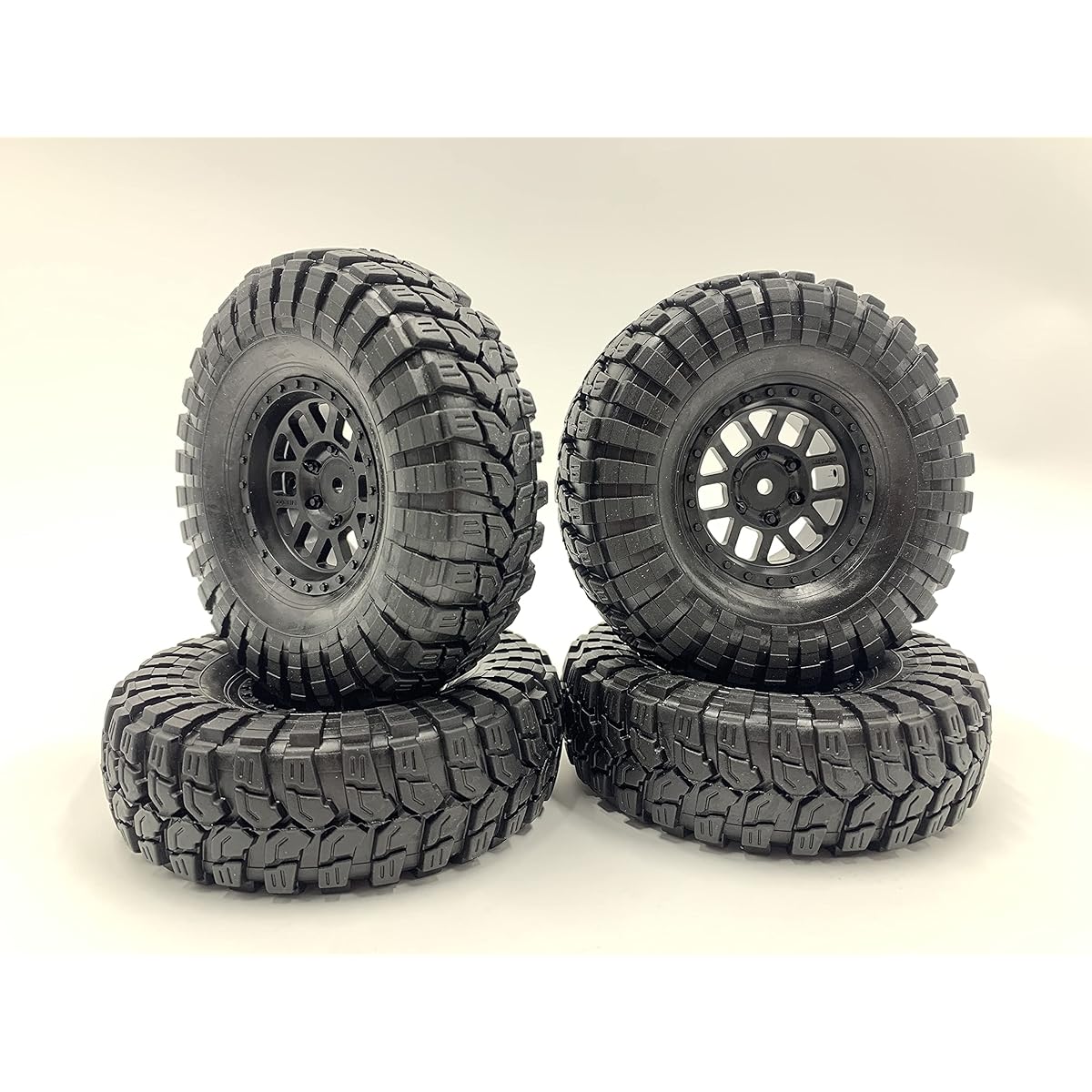 Super XL Wheels/Rims and Tires (No Glue Required) 115x38mm 4 Pack Hexagon 1/10 Scale 1.9" Off-Road Crawler Truck Axial SCX10 II TRX4 TRX6 LC70 TF2 KM4 KM3 KM2 CROSSRC