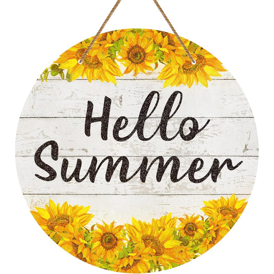 WhatSign Hello Summer Door Sign, 11.5" Sunflower Summer Decor Hanging Sign, Farmhouse Hello Summer Door Wall Decor Sign for Home Front Door Indoor Outdoor Porch Wreath Summer Decorations