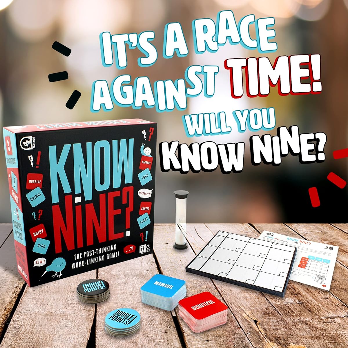 Ginger Fox - Know Nine Fast Paced Word Link Game. A family game for adults and children ages 12 and up. Perfect for board games and other fun games, as well as family game nights, parties, and other fun games.