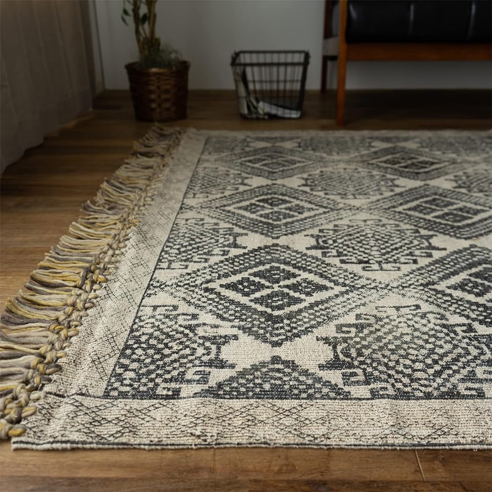Sayan Sayan Washable Kilim Hand Woven Rug Gemini 200x200 2 Tatami Black Indian Cotton