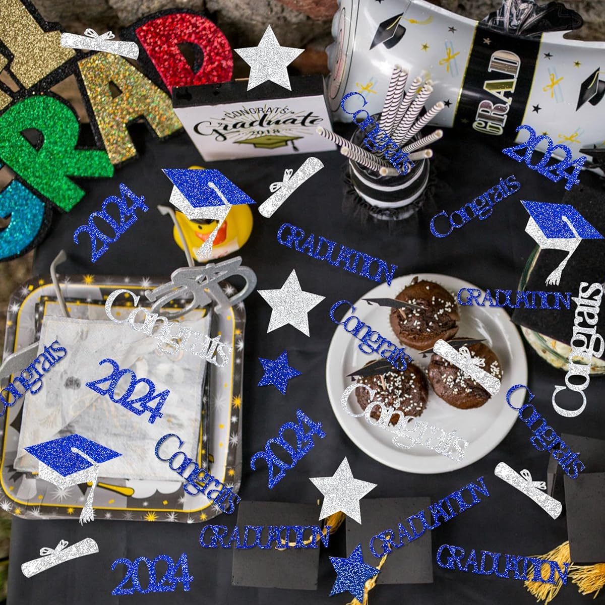 Blue Silver Graduation Ceremony 2023 Table Confetti 2023 College Graduation Ceremony Table Decoration