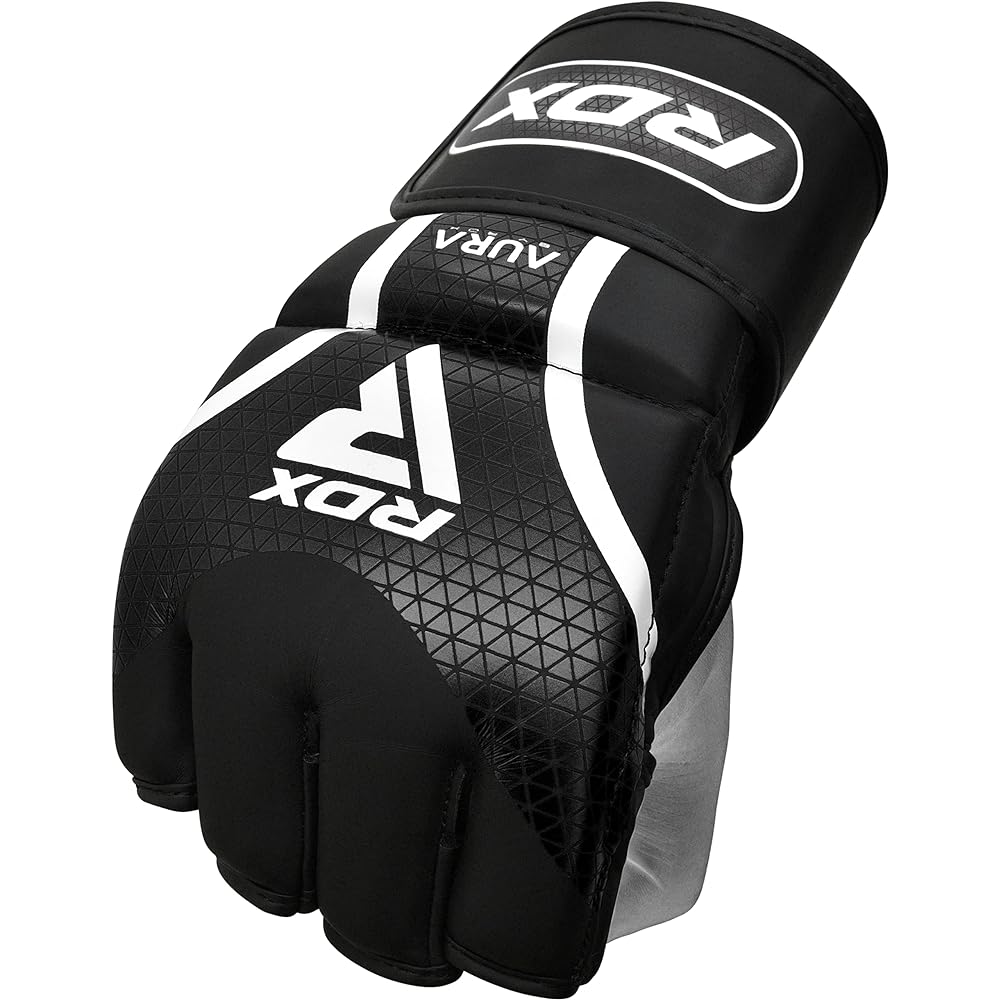 RDX Open Finger Gloves AURA plus Mixed Martial Arts MMA Black (M, Black)