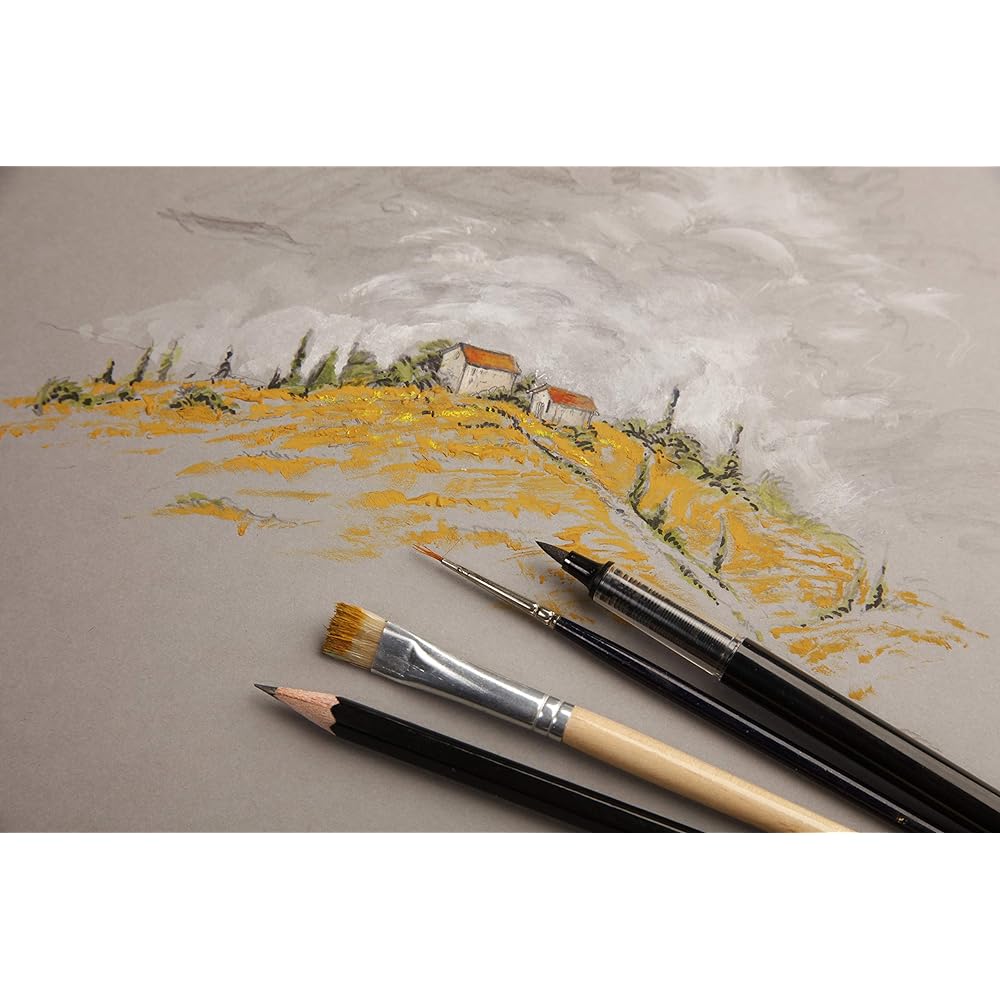 Clairefontaine Paint-on A2 Pad Gray 30 sheets 250g/㎡ Mixed media paper PEFC certified Acid-free ISO9706 standard Watercolor Oil Pastel Acrylic Ink Pencil Clairefontaine cf975811
