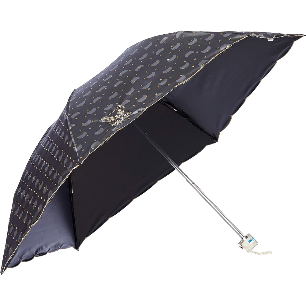 [Moonbat] Folding Umbrella PAUL & JOE (Paul & Joe) Cat Embroidery Parasol Folding Umbrella Parasol For Both Sunny and Rainy Days Umbrella Heat Shielding Logo Dot Cat Fashionable Cute Women's Black Rib Length: Approx. 50cm