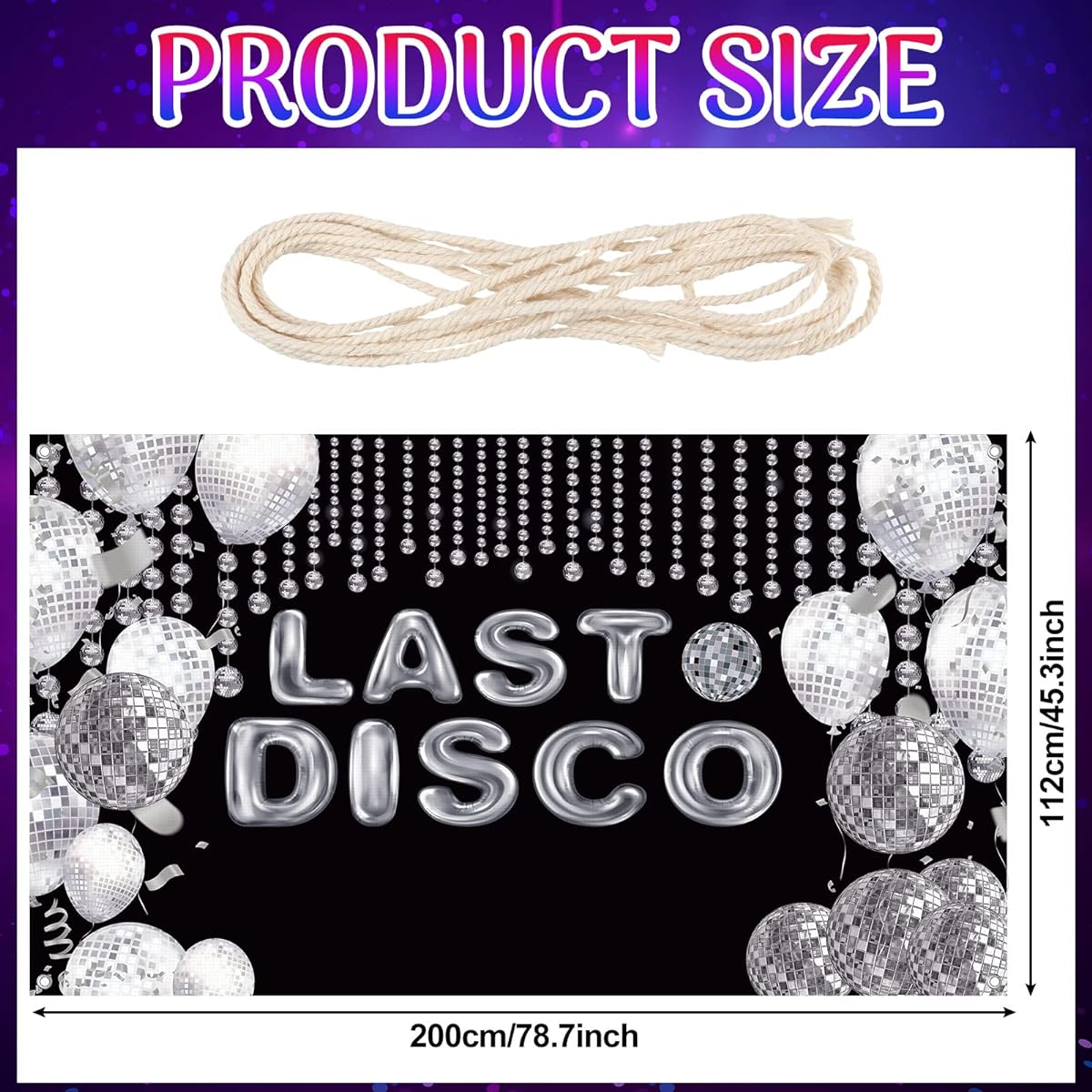 Rtteri Last Disco Bachelorette Party Decorations Backdrop Silver Banner Large Disco Sign Disco Party Supplies Balloons Party Decorations Photography Background for Girls Women 78.7 x 45.3 Inch