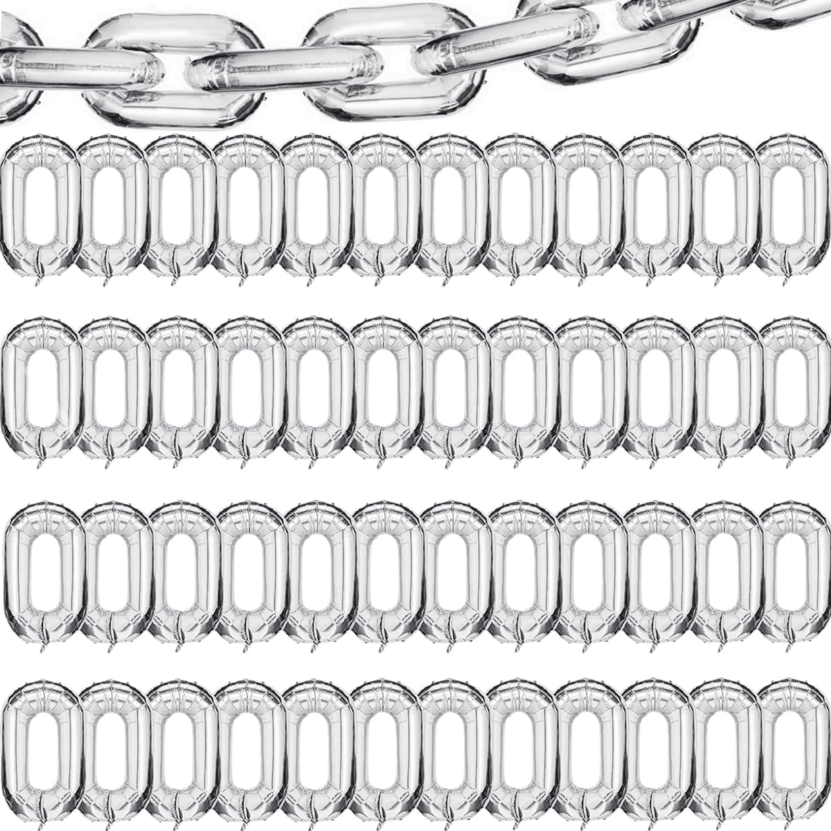 Virtue morals 48pcs 16 inch Foil Chain Balloons Jumbo Chain Balloons 80's 90's Party Decorations Giant Balloon Chain Balloons Silver