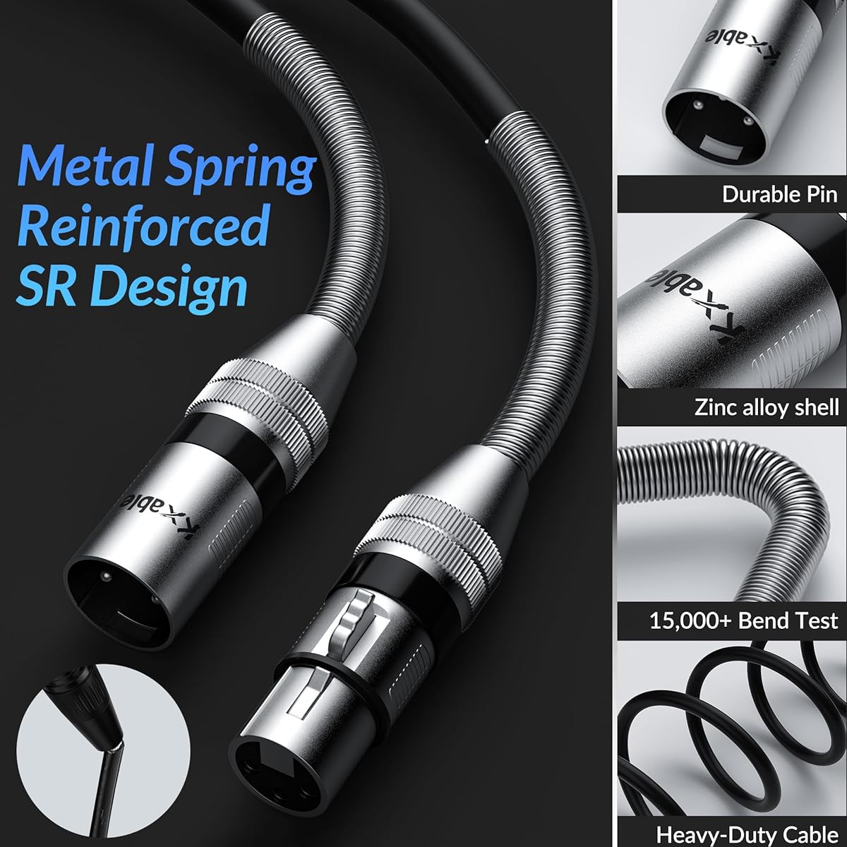 XLR to XLR Cable 100ft Premium XLR Microphone Cable Long Heavy Duty 22AWG OFC XLR Male to Female Cord 3 Pin Shielded Mic Speaker Cable Zinc Alloy Connector Metal Spring SR Black