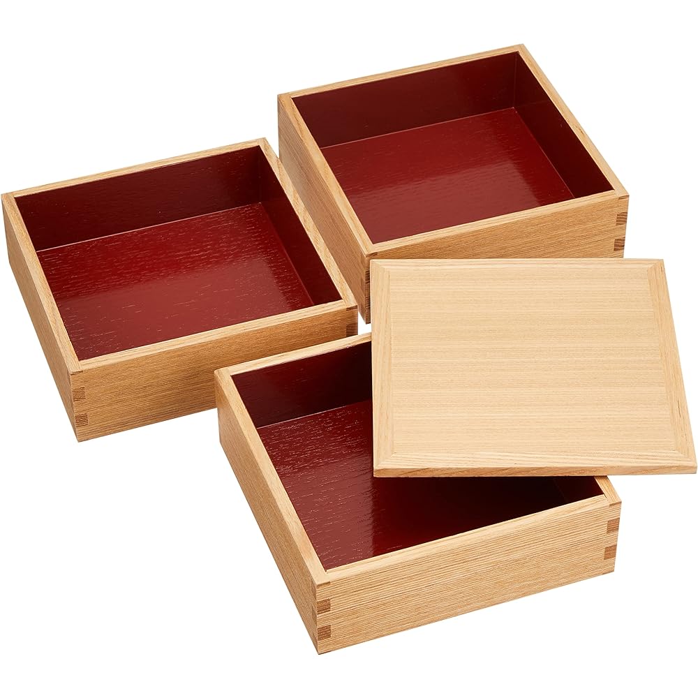 Matsuya Lacquerware Shop Shiraki lacquered ash 5.0 size three-tiered Shigeuchi vermilion