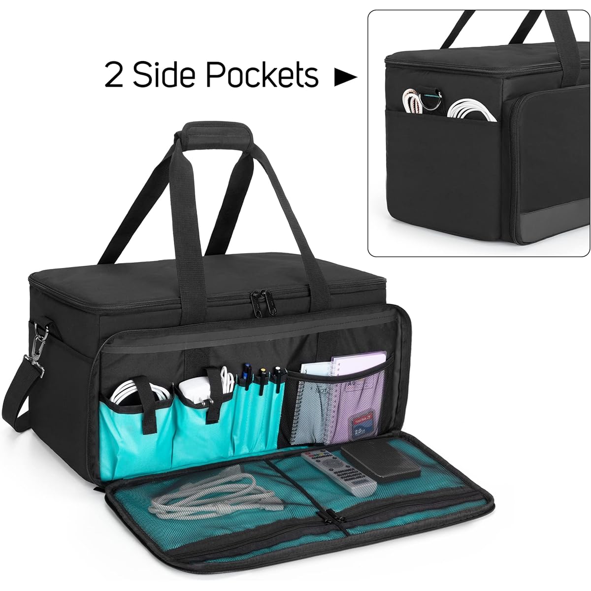 LoDrid Large Cable File Bag with Internal Padded Bottom and Removable Dividers DJ Bag for 15.6" Laptop DJ Gear Acoustic Instruments/Music Equipment Black
