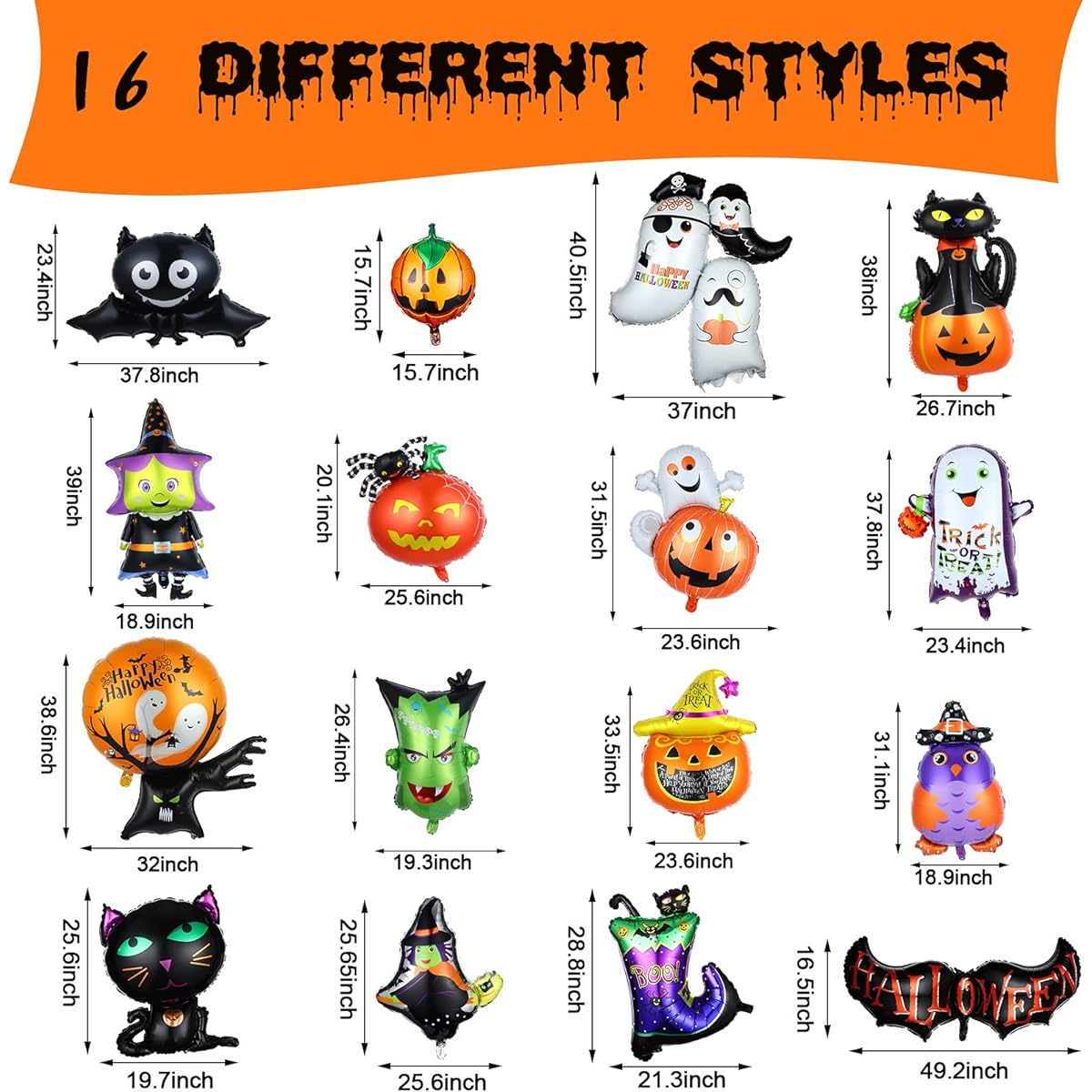 Halloween Foil Balloons Halloween Aluminum Foil Balloons Halloween Mylar Balloons Pumpkin Witch Ghost Spider Devil Giant Balloons Double Sided Halloween Balloons Halloween Party Supplies