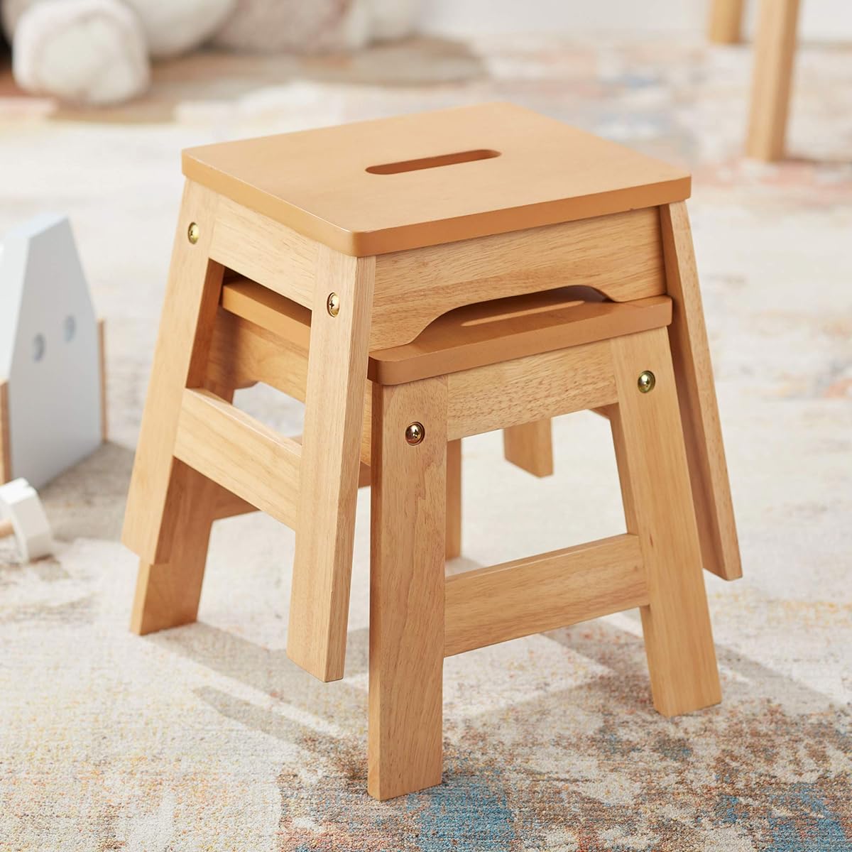 Melissa & Doug Wooden Stools, Set of 2 (Natural)