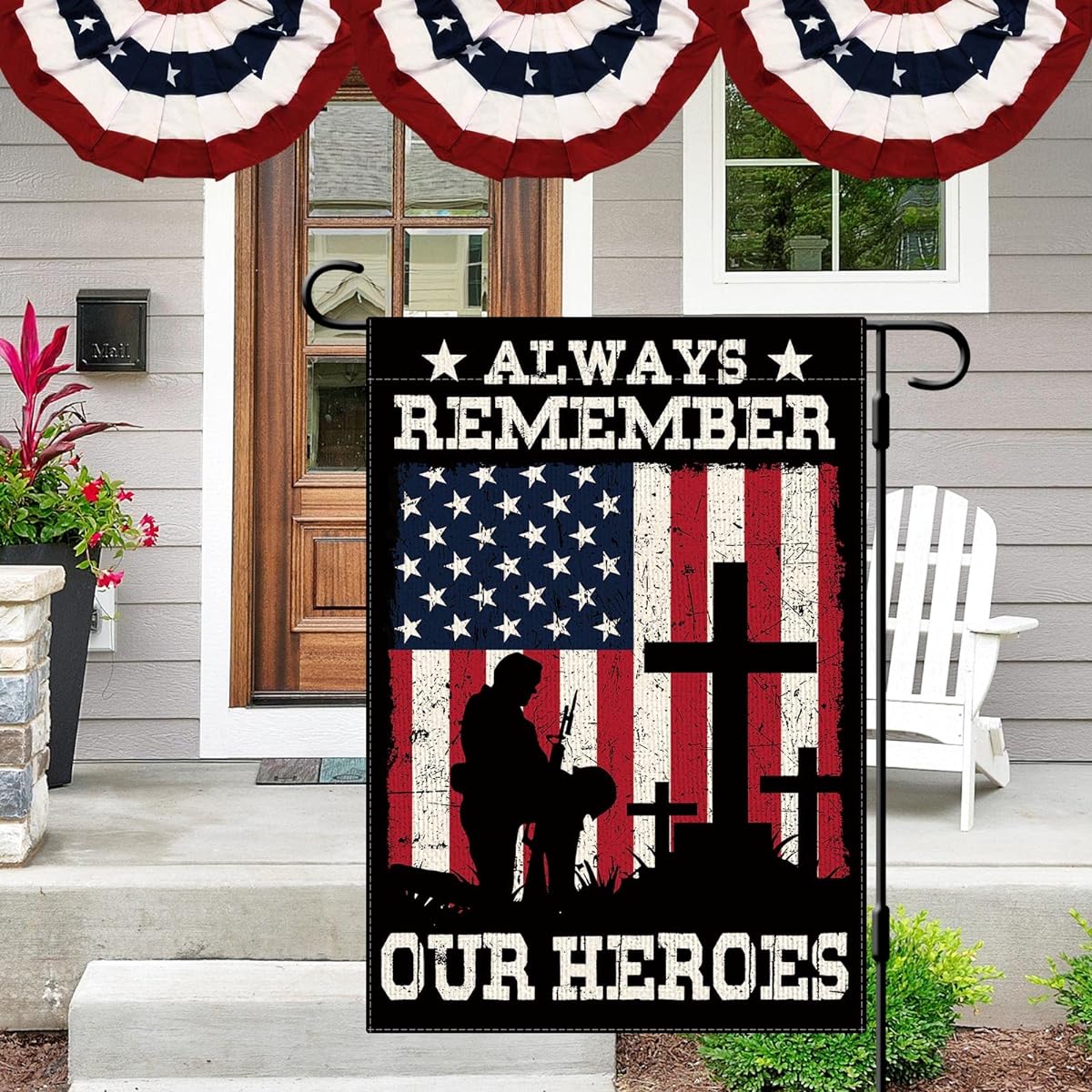 DLZDN Memorial Day Soldier Garden Flag 12x18 Inch Vertical Double Sided 4th of July Patriotic Flag Always Remember Our Heroes Military Soldier Garden Outdoor Decor