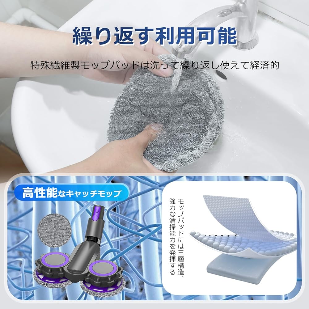 Dyson Vacuum Cleaner V7 V8 V10 V11 V15 Electric Mop [Head Only] Dyson V7 V8 V10 V11 Rotating Mop Cleaner Head Floor Cleaning Floor Mopping Wet Mopping Polishing Waxing Self-Propelled Wet and Dry 5 in 1 Function 6 Mop Pads Compatible Product ( Not compati