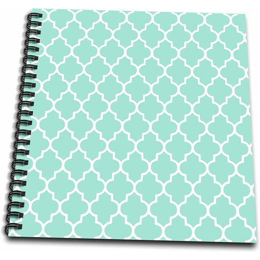3dRose db_120256_1 Mint Quatrefoil Light Teal Turquoise Moroccan Tile Pastel Aqua Blue Clover Lattice Drawing Book 8x8"
