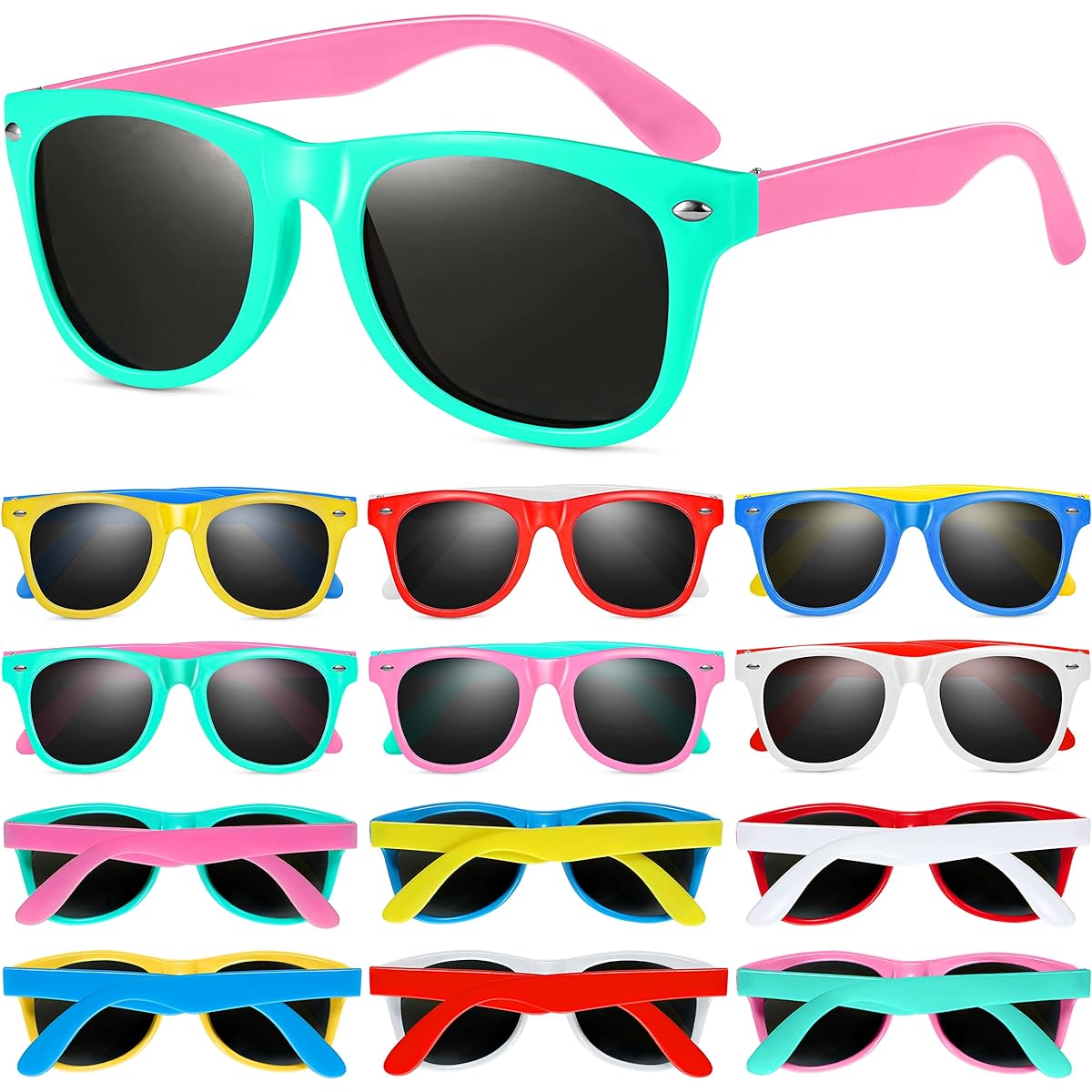 GINMIC Kids Sunglasses Party Favors, 12 Pack Neon Sunglasses for Kids Boys Girls Birthday Party Supplies Beach Pool Party Favors Fun Gifts Party Toys Goody Bag Souvenirs - 80s Party Accessories