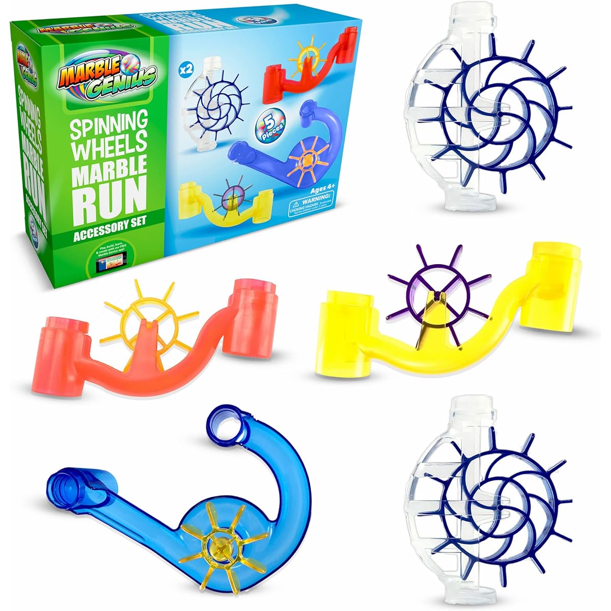 Marble Genius Spinning Wheels - Marble Run Accessory Add-On Set (5 pcs)