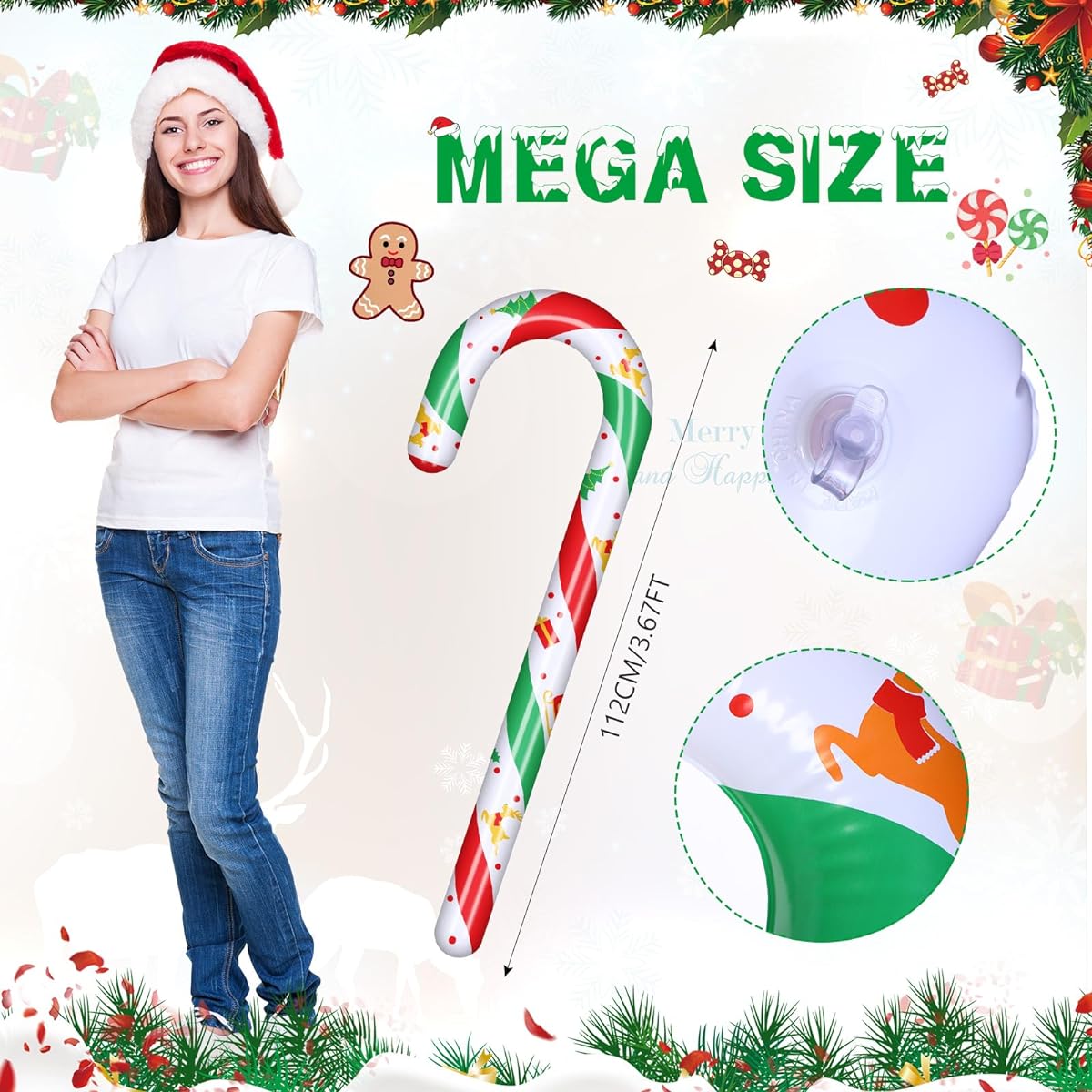 Syhood 2pcs 3.5ft Inflatable Christmas Candy Canes with Air Pump Red Green Candy Canes Inflatable Christmas Candy Canes Tree Hanging Ornaments Christmas Indoor Outdoor Decorations