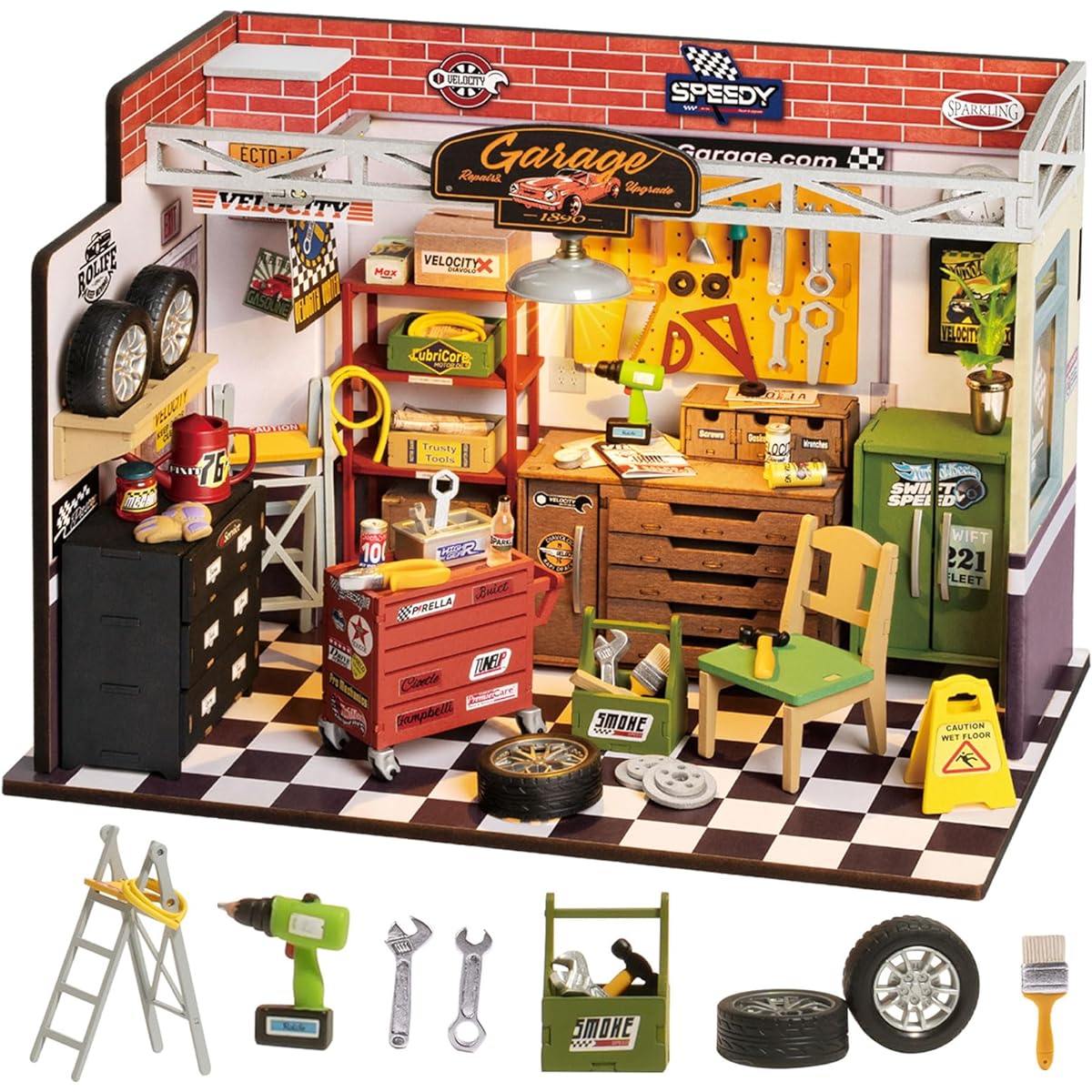Rolife DIY Miniature House Kit Garage Workshop 1/20 Mini House Building Kit with LED Craft Kit for Adults Gift for Him/Her/Kids