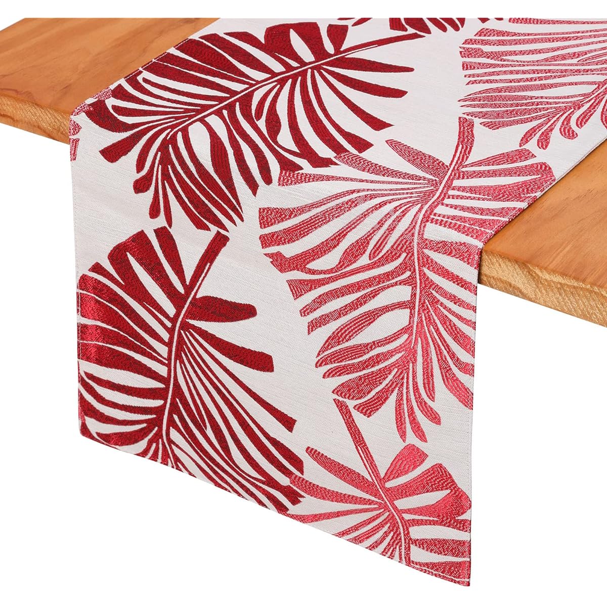 Leaf Table Runner, Double Sided Reversible Polyester Leaf Table Runner for Dining, Kitchen, Holiday, Wedding Party (Dark Gray, 12x70 Inches)