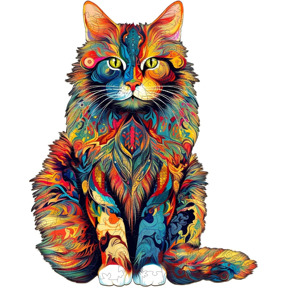 WOODBESTS Wooden Puzzles for Adults Maine Cat Puzzle (Medium, 190 Pieces, 11.75"x9.4") Beautiful Wooden Box Wooden Jigsaw Puzzle Unique Shape Birthday Gifts for Adults and Kids Family Games