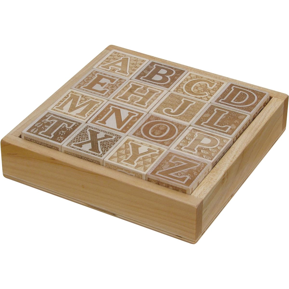 Natural Wood ABC Blocks with Tray Made in the USA