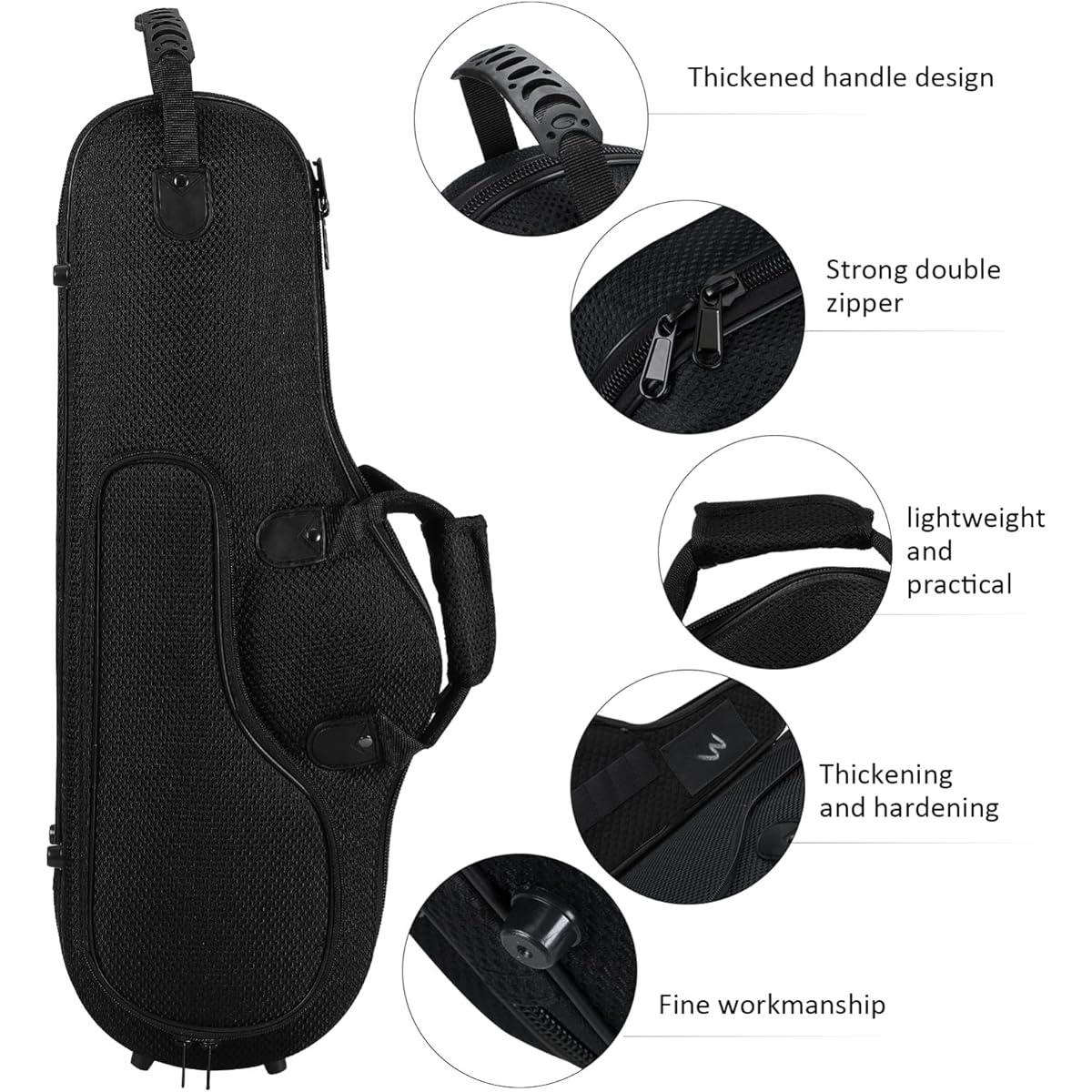 Vaguelly Alto Saxophone Case Oxford Alto Sax Lightweight Gig Bag Backpack Padded Shoulder Strap External Pocket Saxophone Carry Bag Black