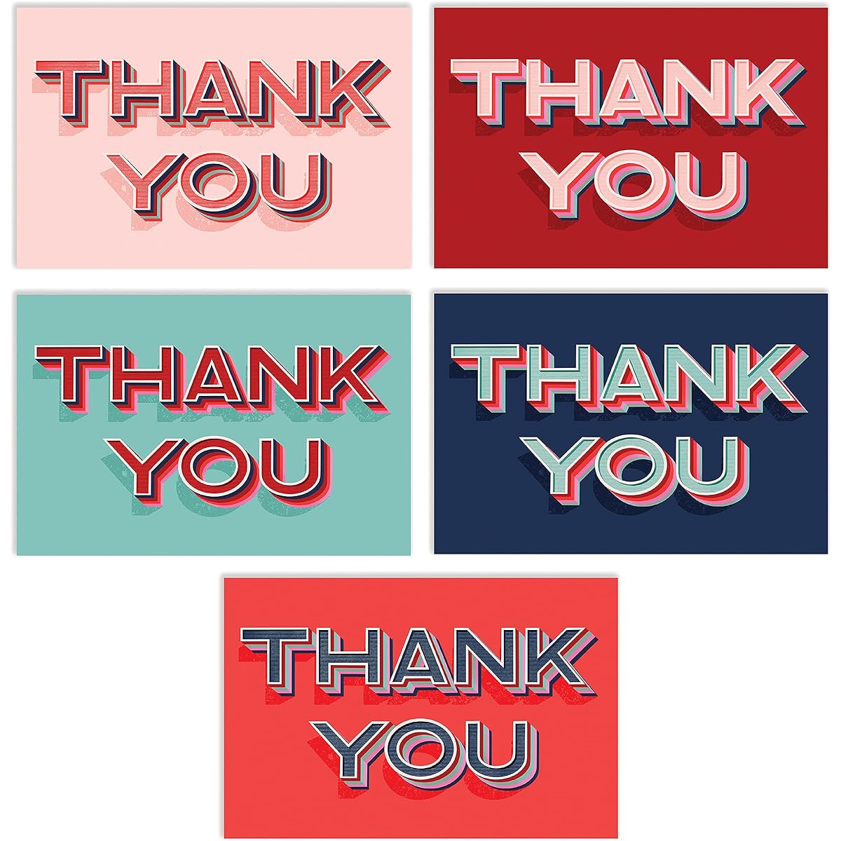 Thank You Cards with Envelopes (Pack of 100) High Gloss 5 Amazing Block Shadow Letter Cover Designs by Lettering Illustrator Alissandra Seelaus Office Supplies Plain