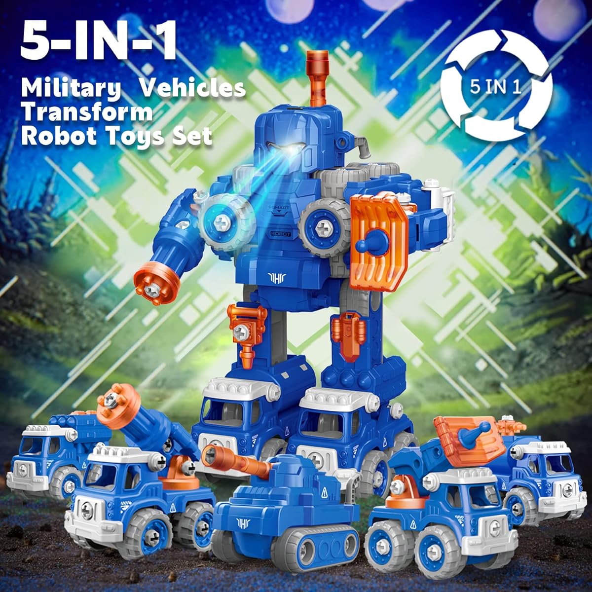 Transformers Toys for 5 Year Old Boys 5 in 1 Military Vehicle Take Apart Robot Toy STEM Building Rescue Bots Toys for 5-8 Year Old Kids Construction Toys 5 6 7 8 Year Old Boy Birthday Gift