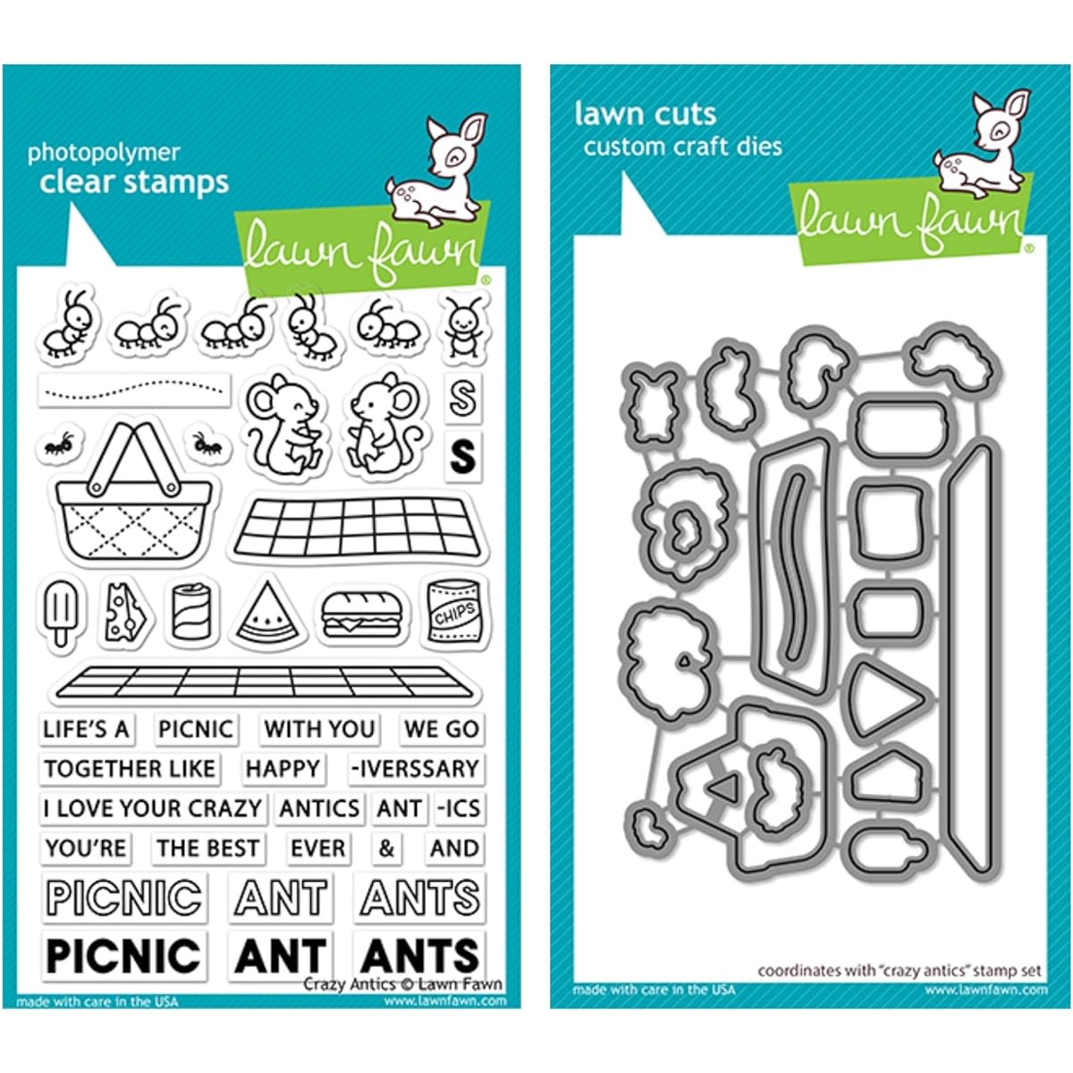 Lawn Fawn Crazy Antics 4" x 6" Clear Stamp Set and Coordinating Dies, Set of 2, LF2336 and LF2337