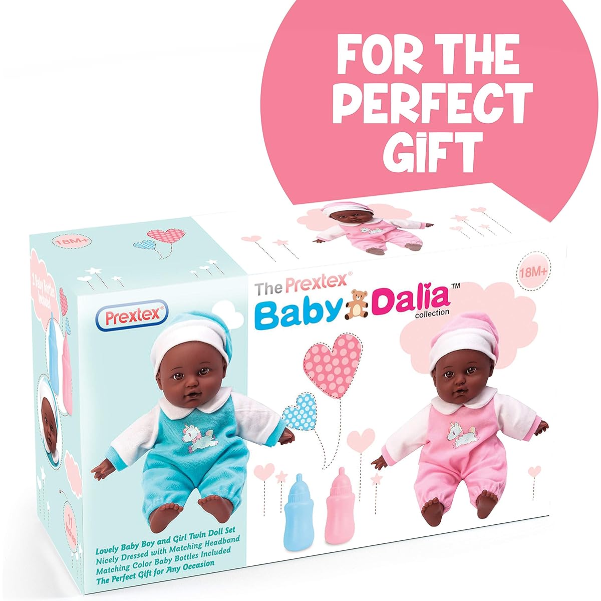 Prextex 11" Baby Black Twin Baby Doll Set | African American Baby Doll Toy | Realistic Newborn Dolls | Tiny Twin Dolls Toddler Kids Babies Boys Girls | Gift Box Set Stuff Kit Accessories Clothing