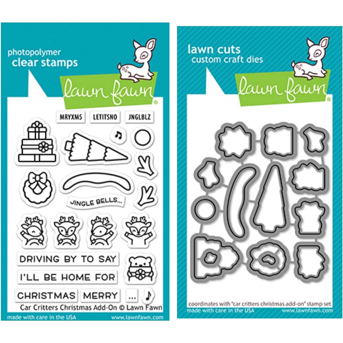 Lawn Fawn Car Critters Add-on 3x4 Clear Stamp and Harmony Dies (LF2423, LF2424) Set of 2