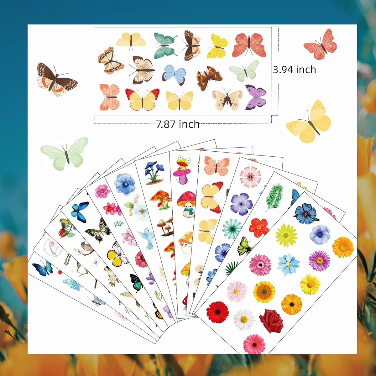 Over 400 Assorted Flower Stickers, Mushroom Stickers, Butterfly Stickers, Bird Stickers, Cute Aesthetic Stickers, Kids Bullet Scrapbook Planner Journal Supplies