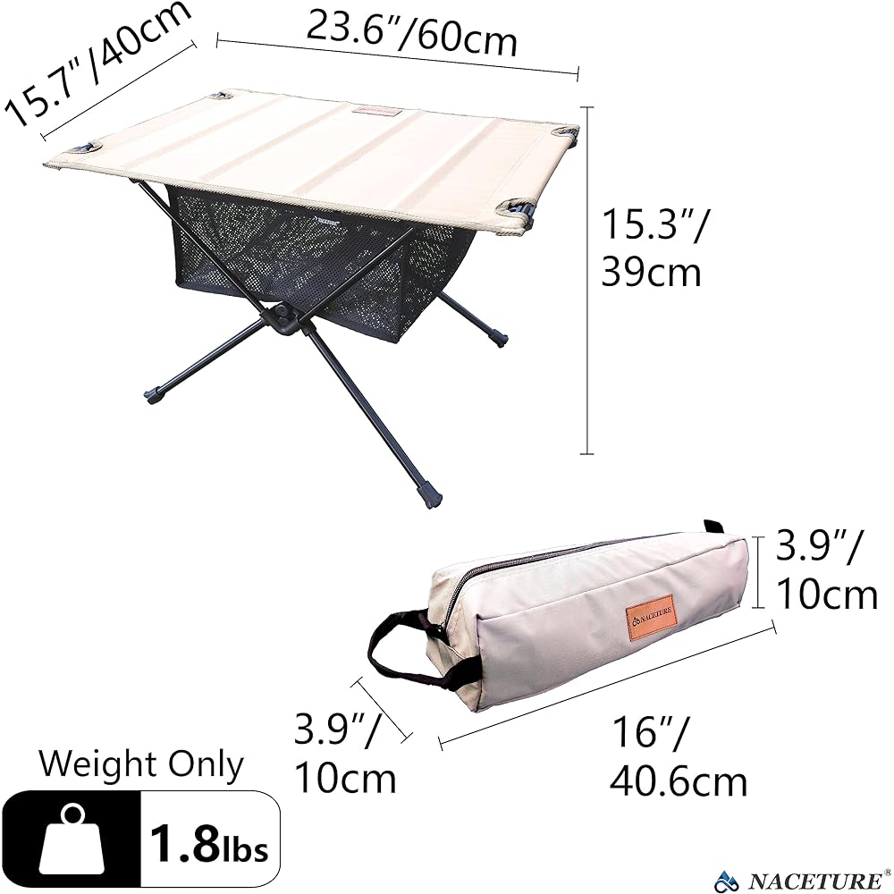 Ultralight Camping Table Compact Folding - Outdoor Table Aluminum Table, Hiking, Camping Desk, Mountain Climbing, Storage Mesh for Outdoor Travel (Black)