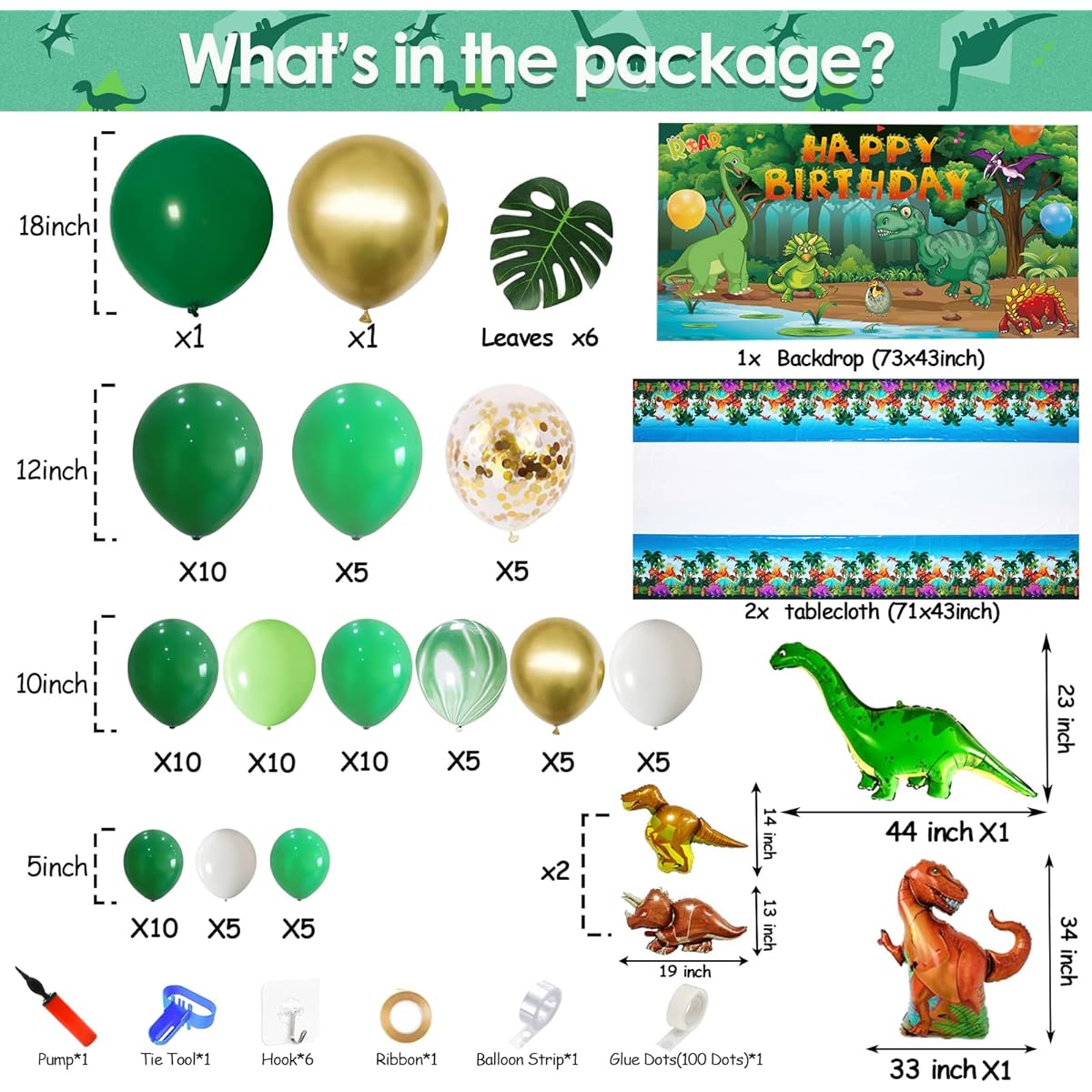iPartycool Dinosaur Party Decorations Kit Dinosaur Theme Birthday Party Supplies with Dinosaur Backdrop Tablecloth Balloons Arch Garland Pump for Kids Boys