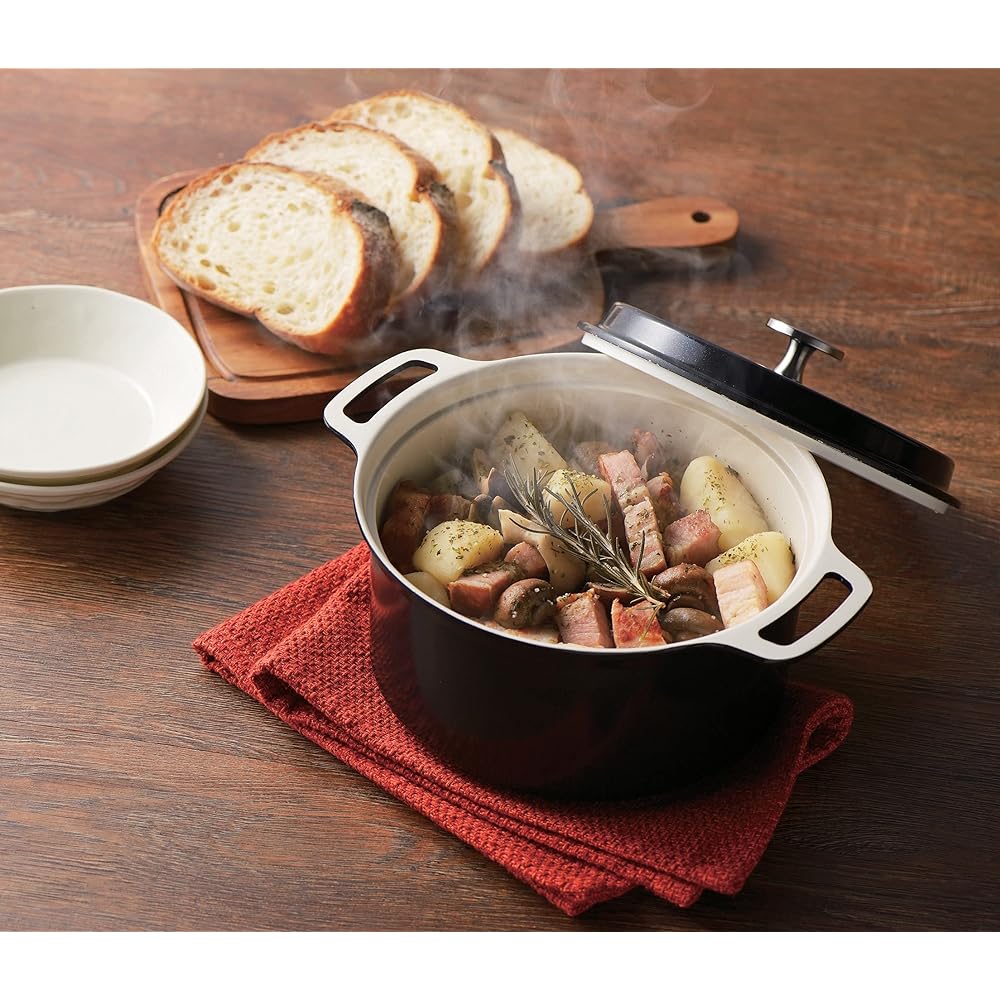 Pearl Metal Two-handed pot 18cm Black Can be used for waterless cooking Ceramic processing IH compatible HB-5724