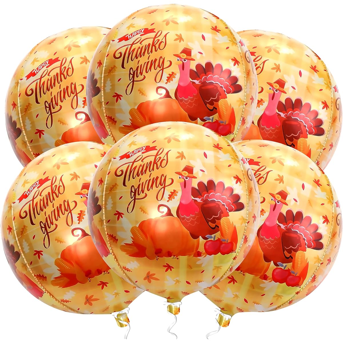 Large Turkey Mylar Balloons for Thanksgiving Decorations - 22 Inch 6 Pack | Thanksgiving Foil Balloons for Fall Fall Decorations | Turkey Balloons with Maple Leaf | Pilgrim Turkey Decorations