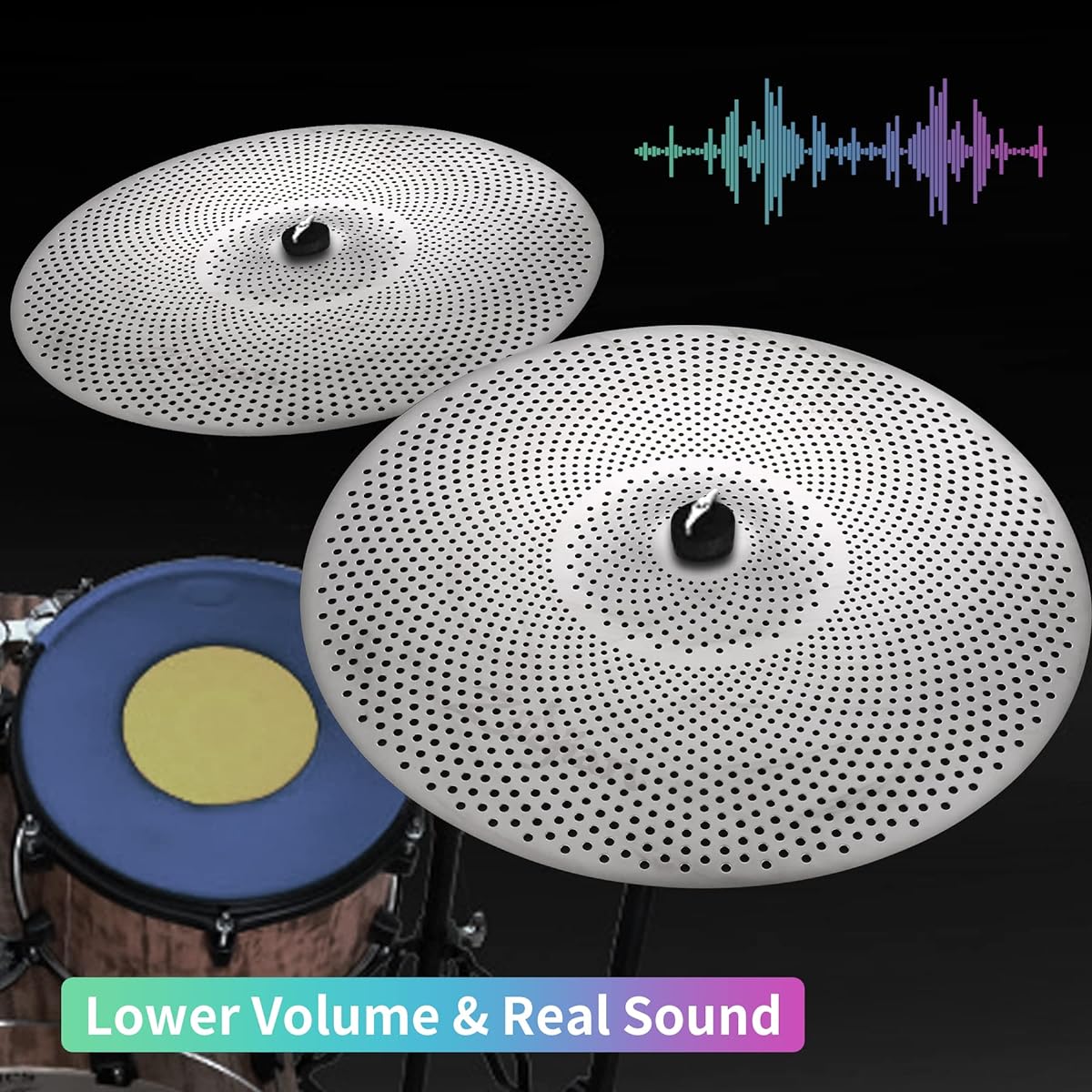 5 Piece Drum Cymbal Set Low Volume Cymbal Pack Silver Mute Cymbals 14"/16"/18"/20"