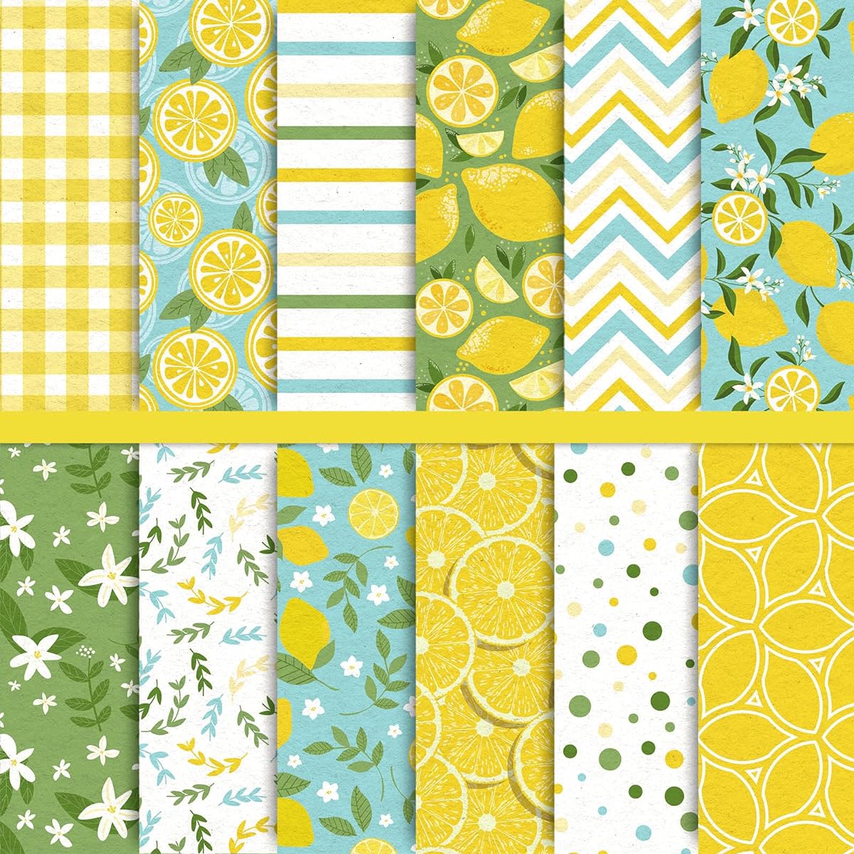 Whaline 12 Designs Lemon Pattern Paper Pack 24 Sheets Holiday Scrapbook Paper Double Sided Collection Decorative Craft Paper Folds Flat Party Supplies Card Making Scrapbooking Photo Album Decoration