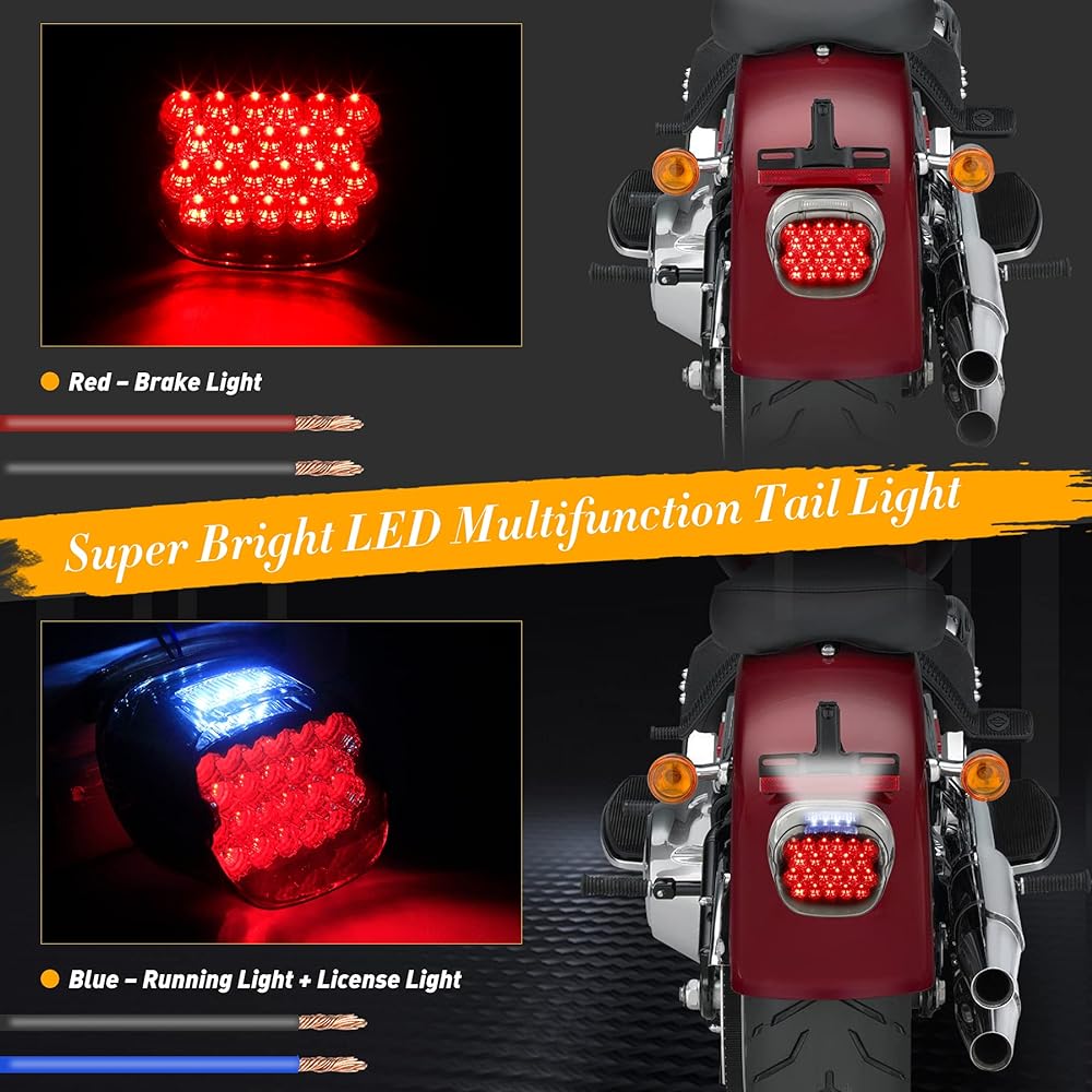 QUASCO Smoke LED Motorcycle Brake Tail Light Rear Taillight Compatible with Harley Dyna Touring Softail Sportster