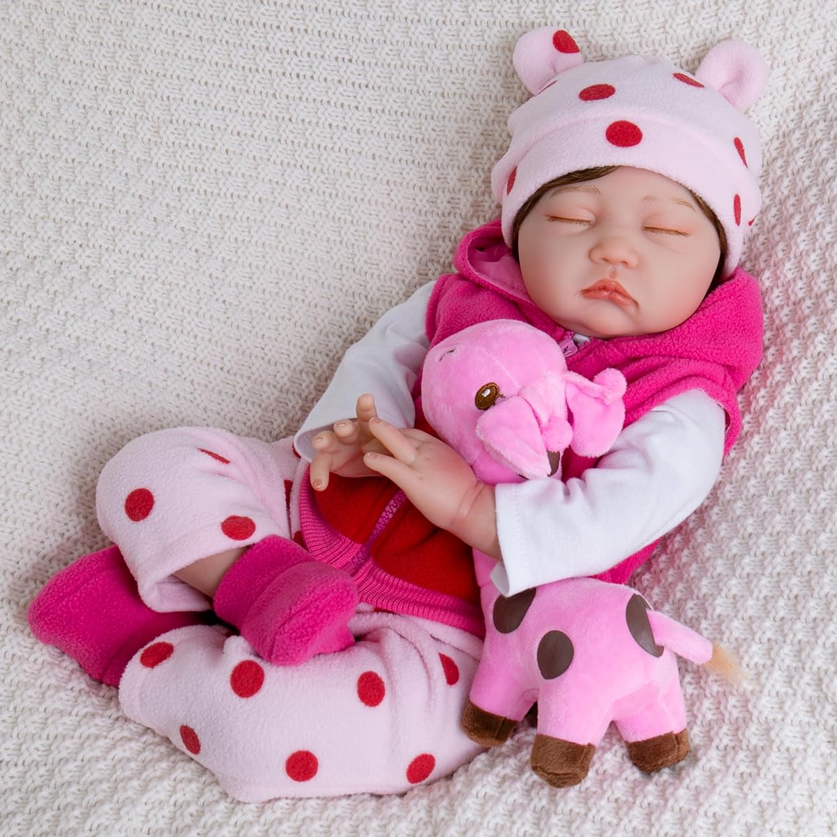 EKOKIZ Newborn Baby Doll Girl 22 Inch Cute Realistic Baby Doll Looks Real Cloth Body Baby Doll Realistic Features Lifelike Baby Doll Ages 3+ Cute Girl