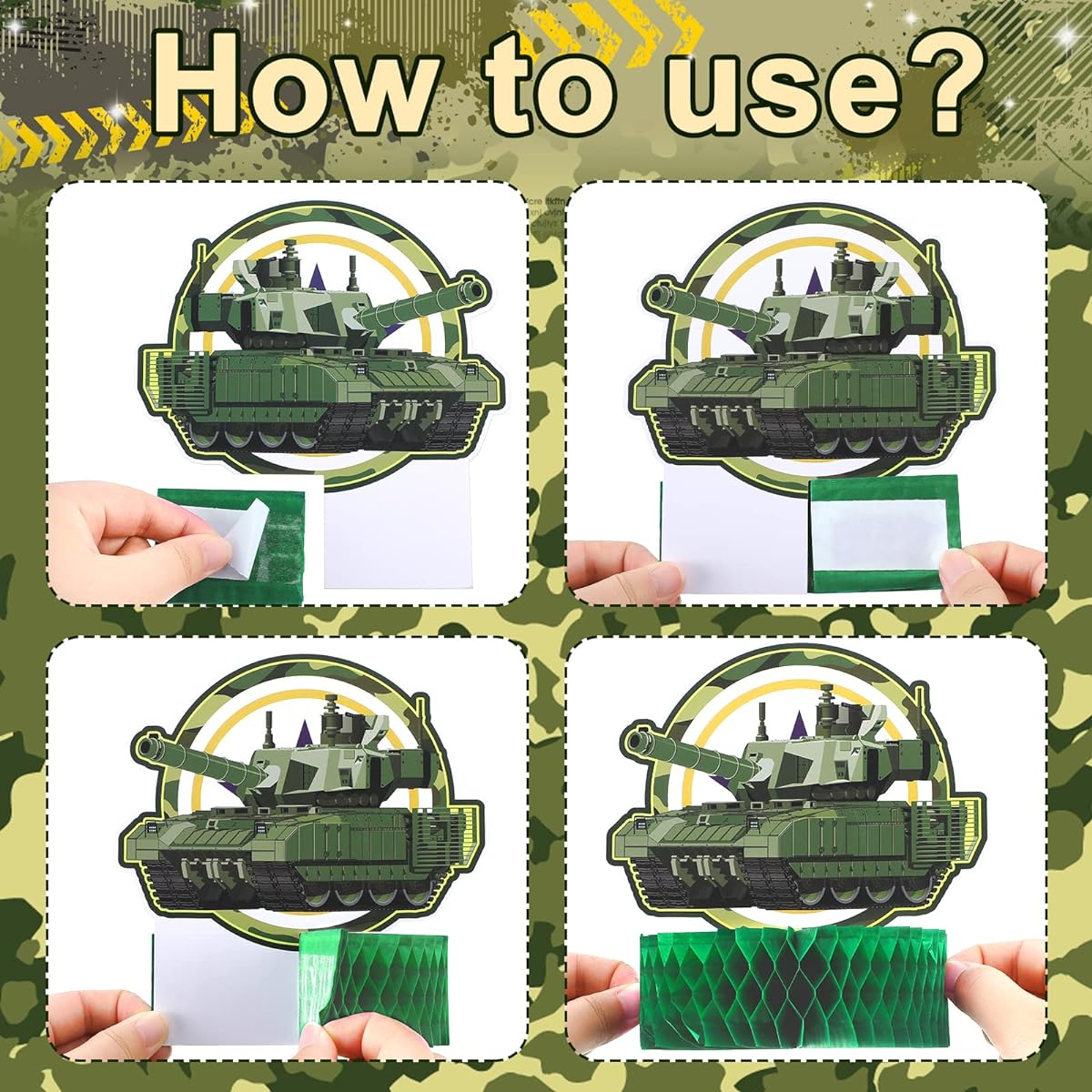 9 Pack Army Military Honeycomb Centerpieces Tank Camouflage Party Decorations 3D Various Poses Green Soldier Figures Table Centerpieces for Boys Girls Soldier Camouflage Baby Shower Party Supplies