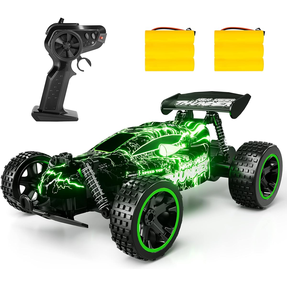 Tecnock RC Racing Car 2.4Ghz High Speed Remote Control Car 1:18 2WD Toy Car Buggy for Boys & Girls with 2 Rechargeable Batteries Kids Gift (Green & Light)