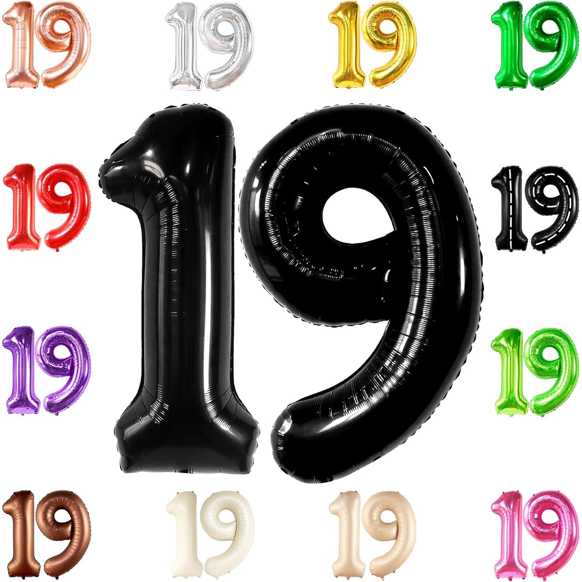 Black Number 19 Foil Balloon