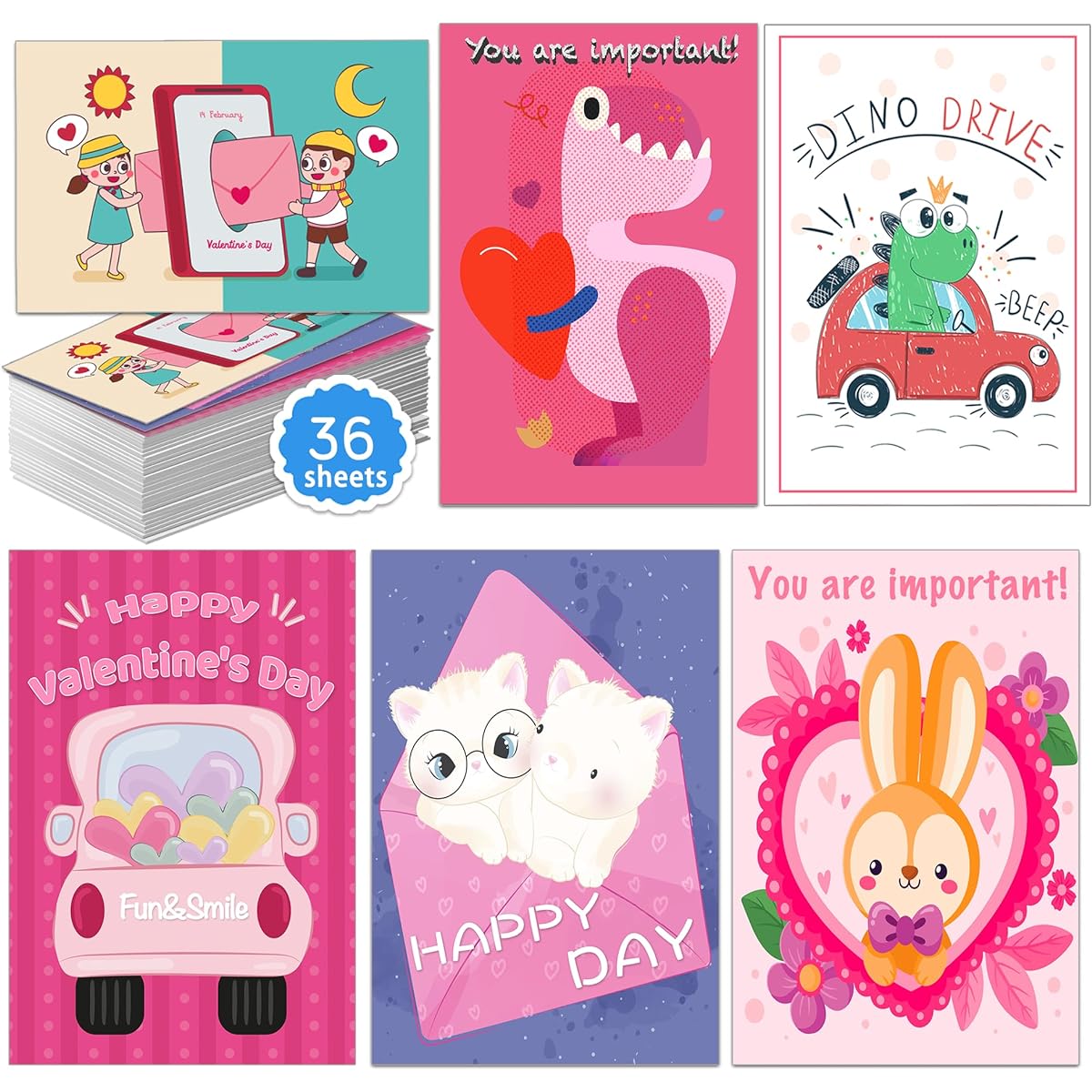 HSHFAMIIY Valentine's Day Cards for Kids School Classroom Valentine's Day Gifts 36pcs Greeting Cards Exchange Valentine's Party Favors