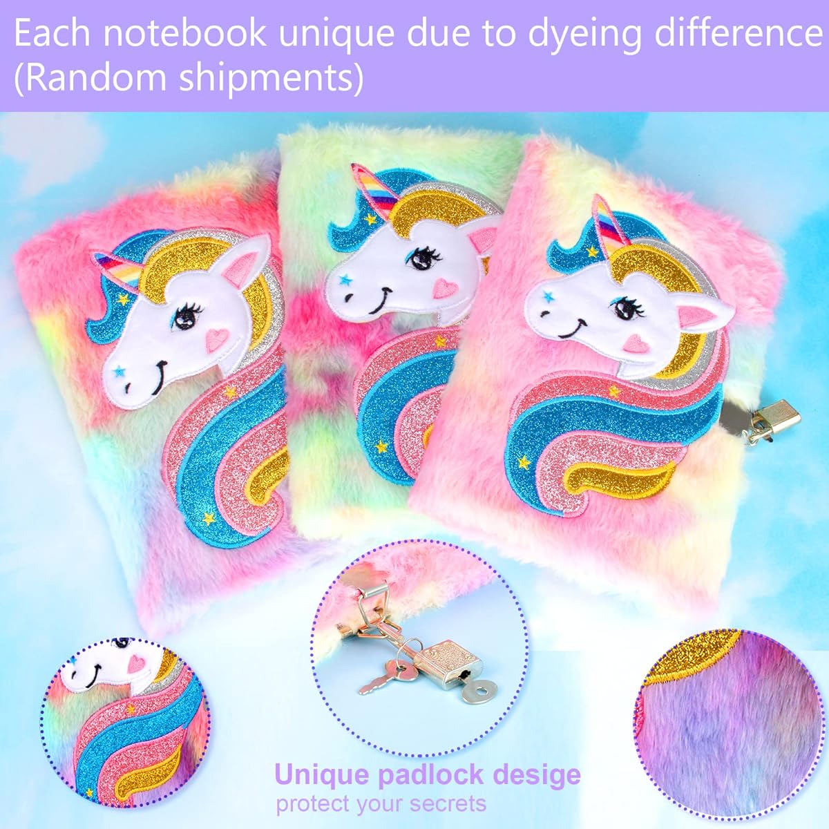 jxzdle Unicorn Diary with Lock and Key 5 Pack Sequin Plush Unicorn Notebook Journal Diary for Girls 8-12 Years Birthday Gift Christmas Gift