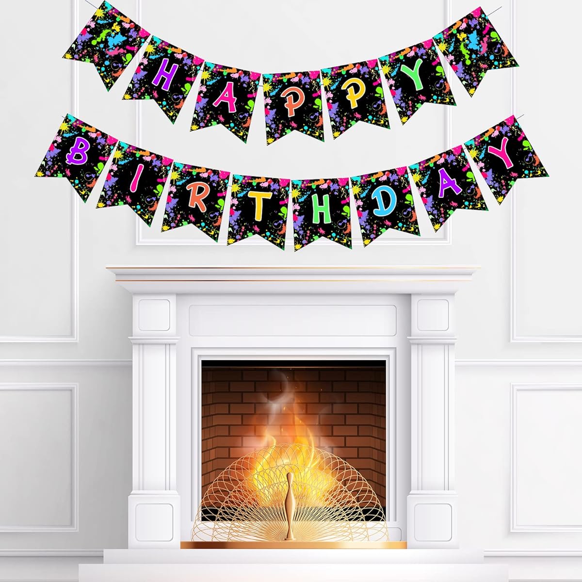 Glow in the Dark Party Banner Paint Happy Birthday Banner Colorful Graffiti Splash Party Birthday Decorations Black Night Glow Party Supplies
