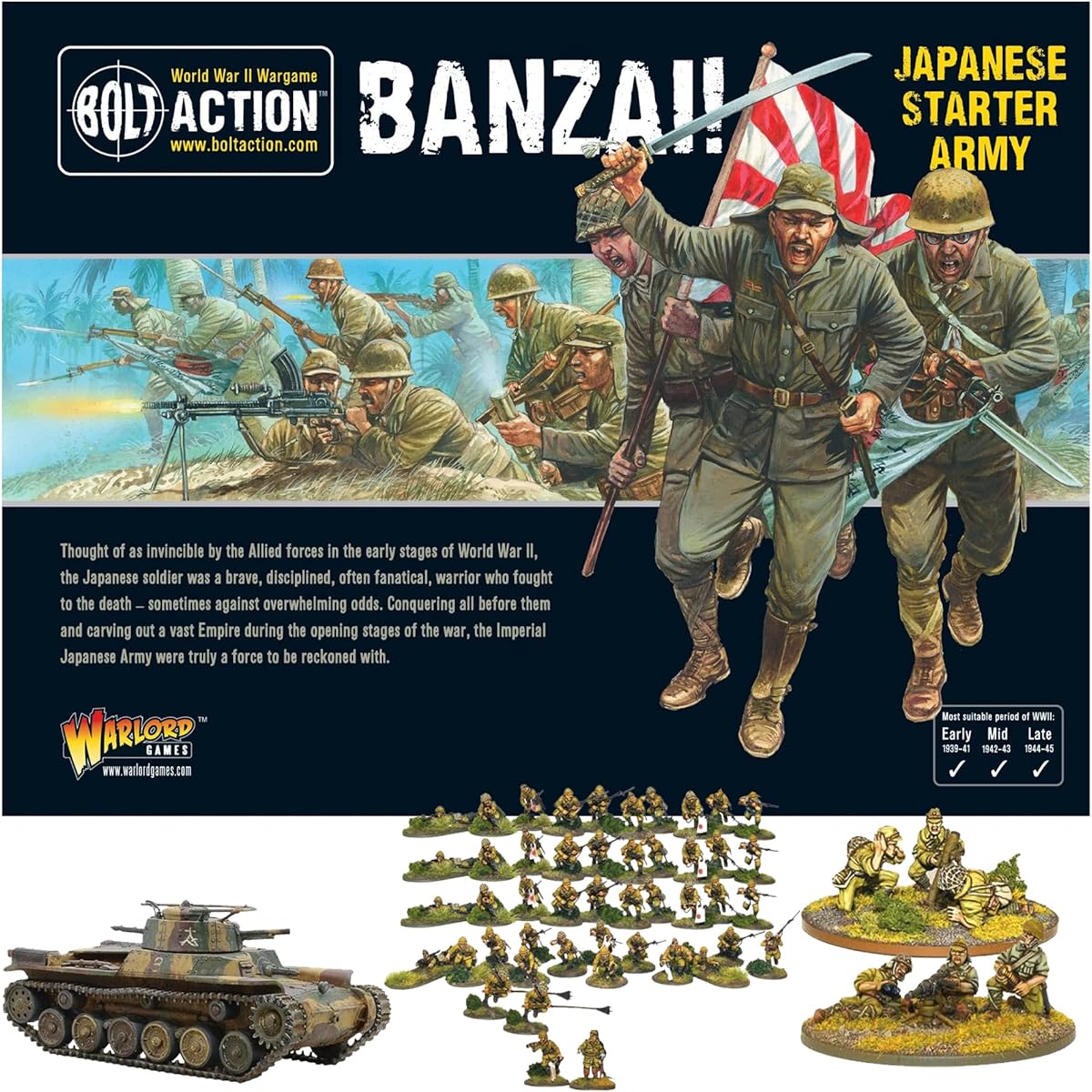 Wargames Delivery Warlord Games Bolt Action Miniatures Bonzai! Imperial Japan Starter Set 28mm WWII Miniature Models and Army Tank Models
