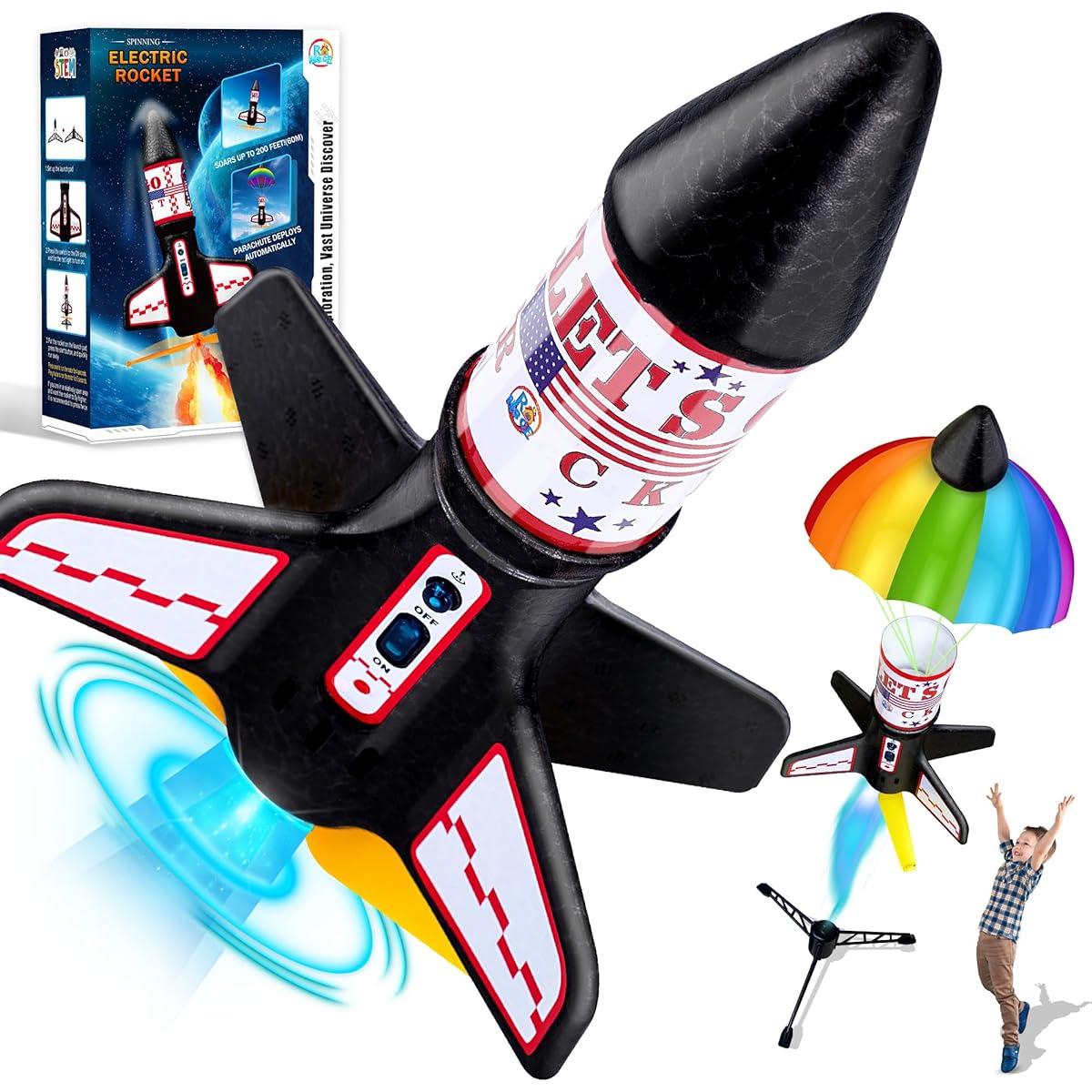 ROHSCE Rocket Launcher for Kids 8-12 Electric Toy Rocket Launcher Electric Air Rocket Toy with Parachute Outdoor Toys for 6-8 Years Up to 200 Feet Birthday Gift