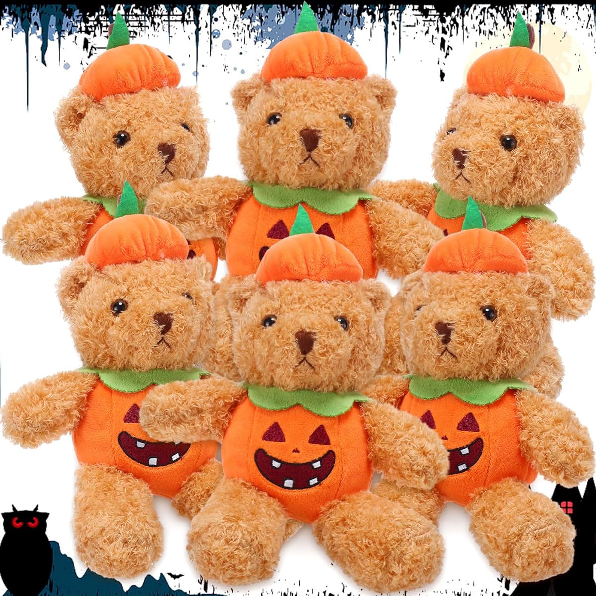 Meooeck 6 Pcs Teddy Bears, Cute Pumpkin Bear, Cute Halloween Bear, Soft Stuffed Animals, Bear Toys, Halloween Party Decoration Collection for Kids/Girls/Boys/Valentine/8inch…