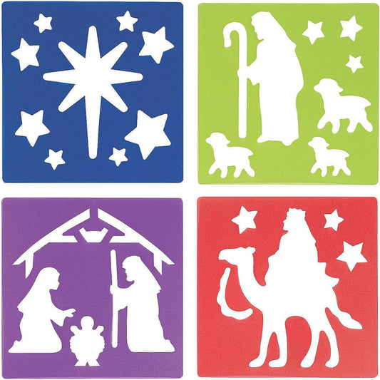 Assorted Nativity Plastic Stencils (5" x 5") - Perfect for Christmas & Holidays - 12 Pieces